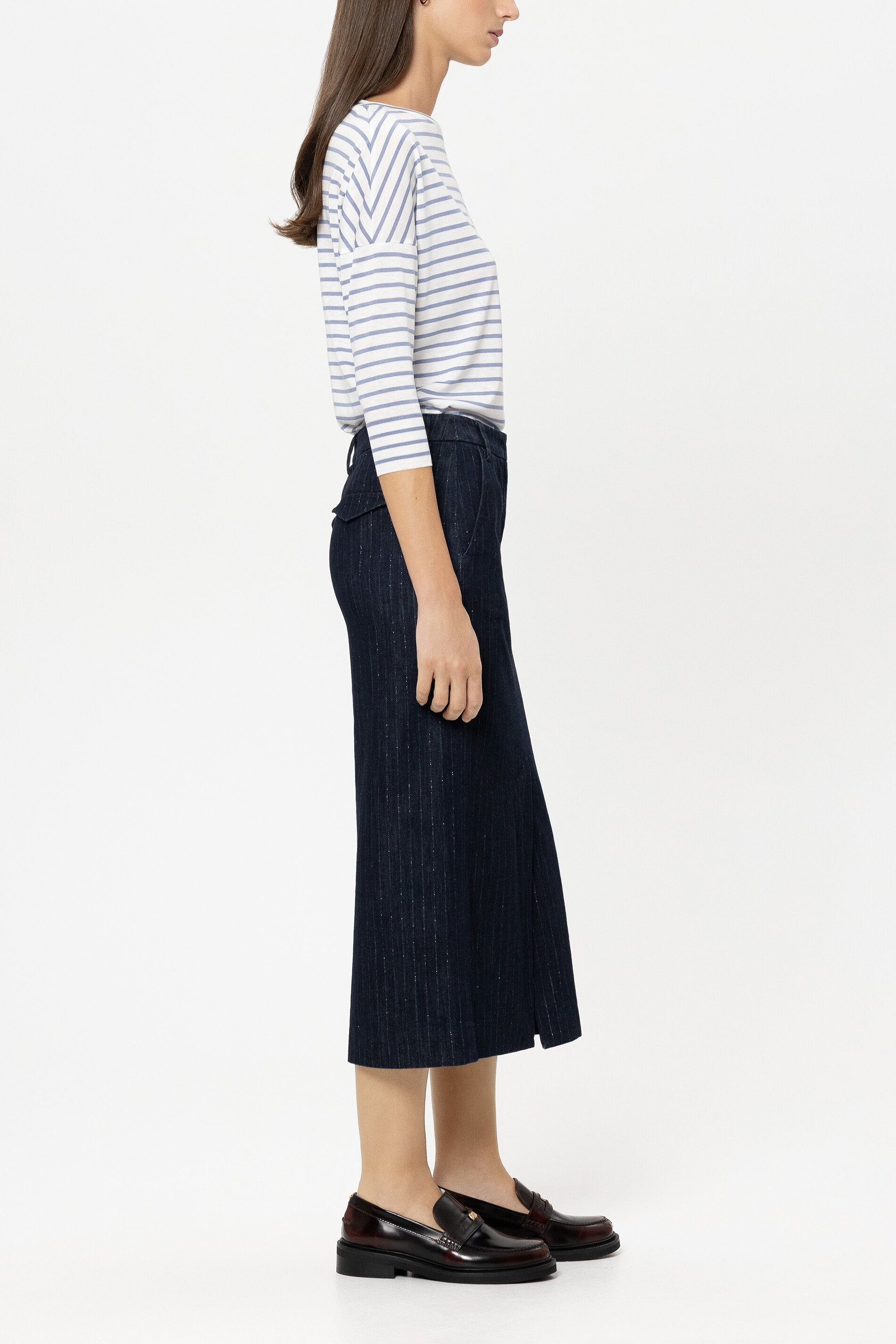 Ringel-Shirt mit Ripp-Details - casual blue / cream - Standard | Model Seite