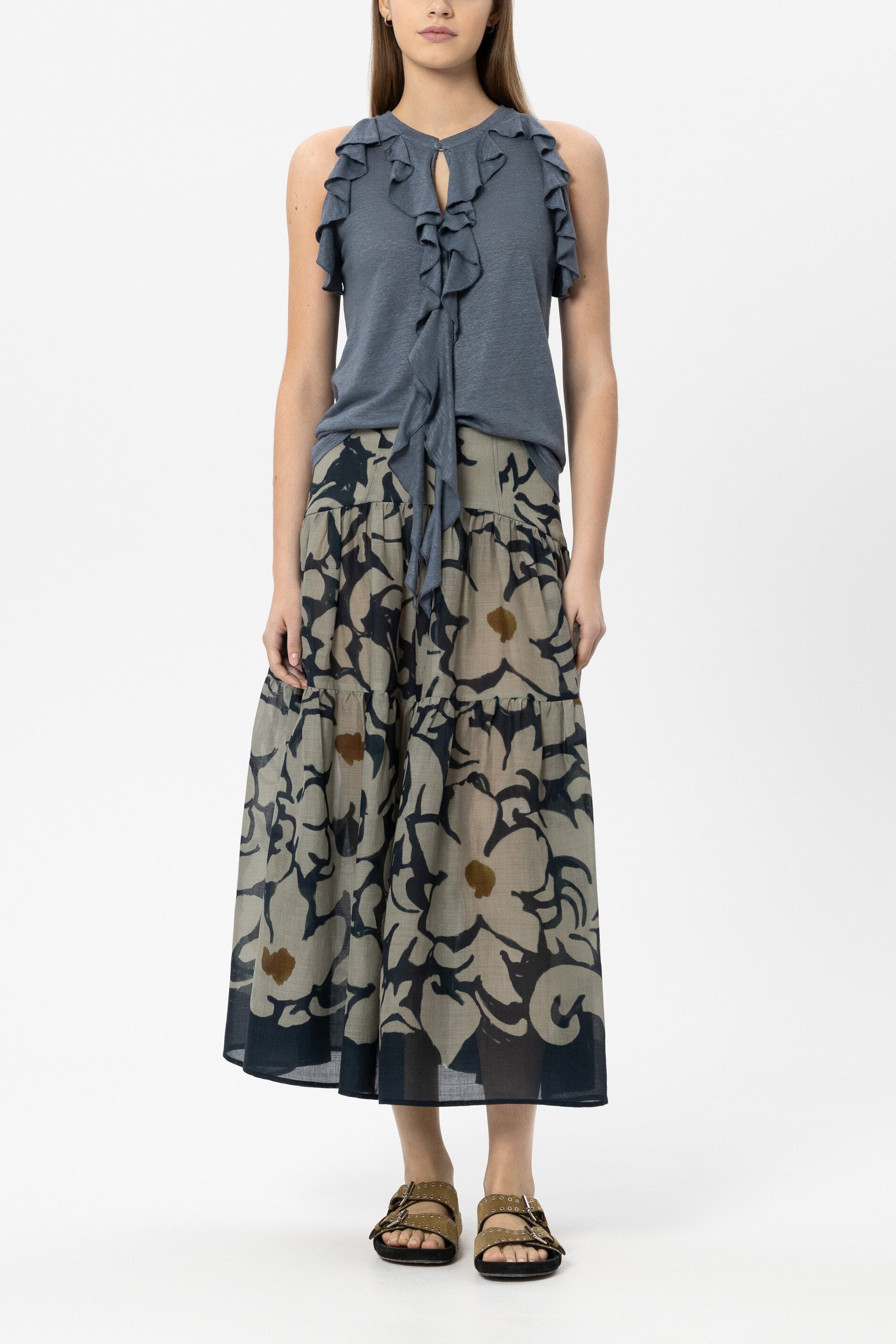 Leinen-Neckholder-Shirt - tinted blue - Standard | Model Front