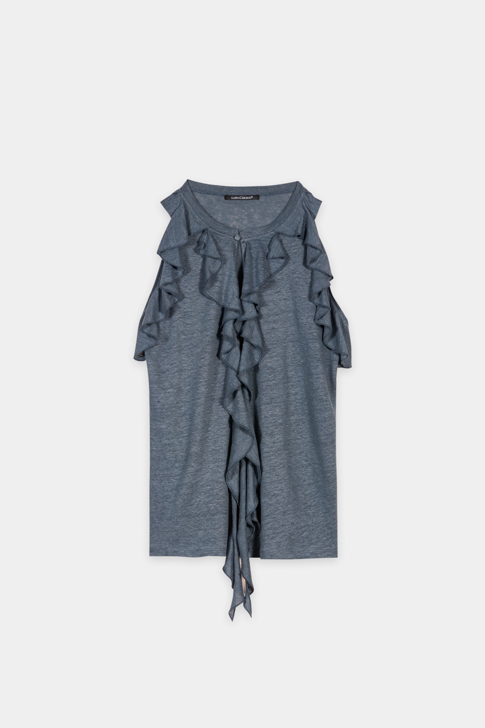 Leinen-Neckholder-Shirt - tinted blue - Standard | Artikel Front