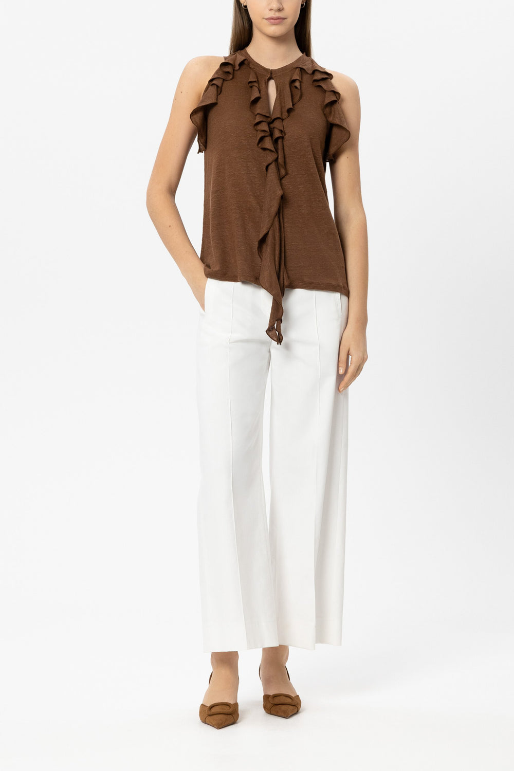 Linen halterneck shirt - dark terracotta - Standard