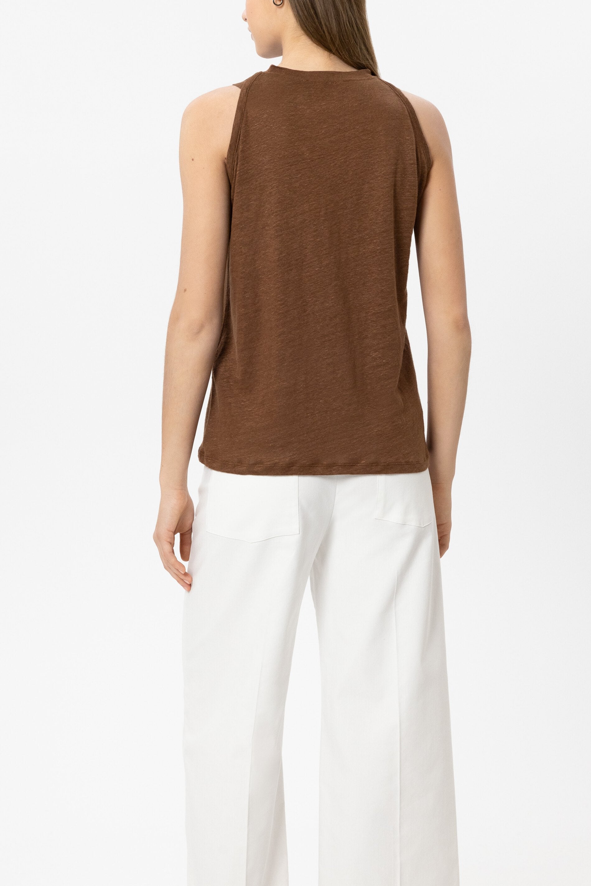 Leinen-Neckholder-Shirt - dark terracotta - Standard | Model Rück