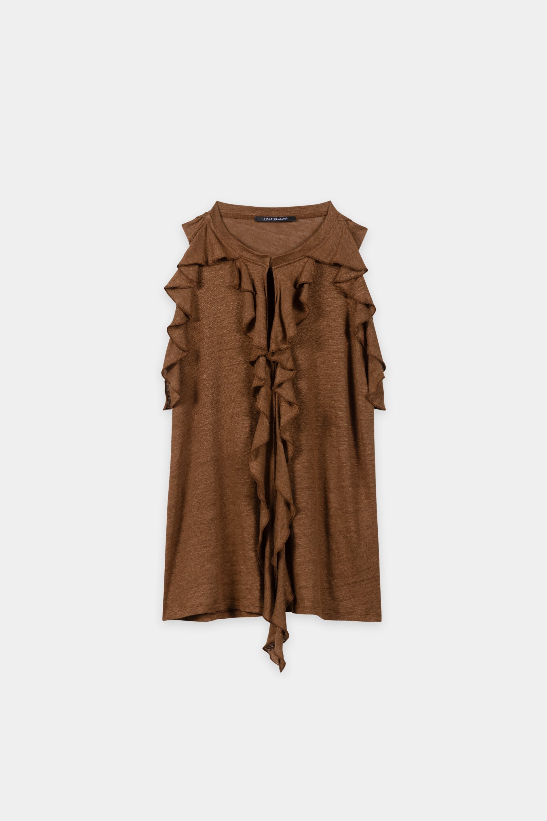 Leinen-Neckholder-Shirt - dark terracotta - Standard | Artikel Front