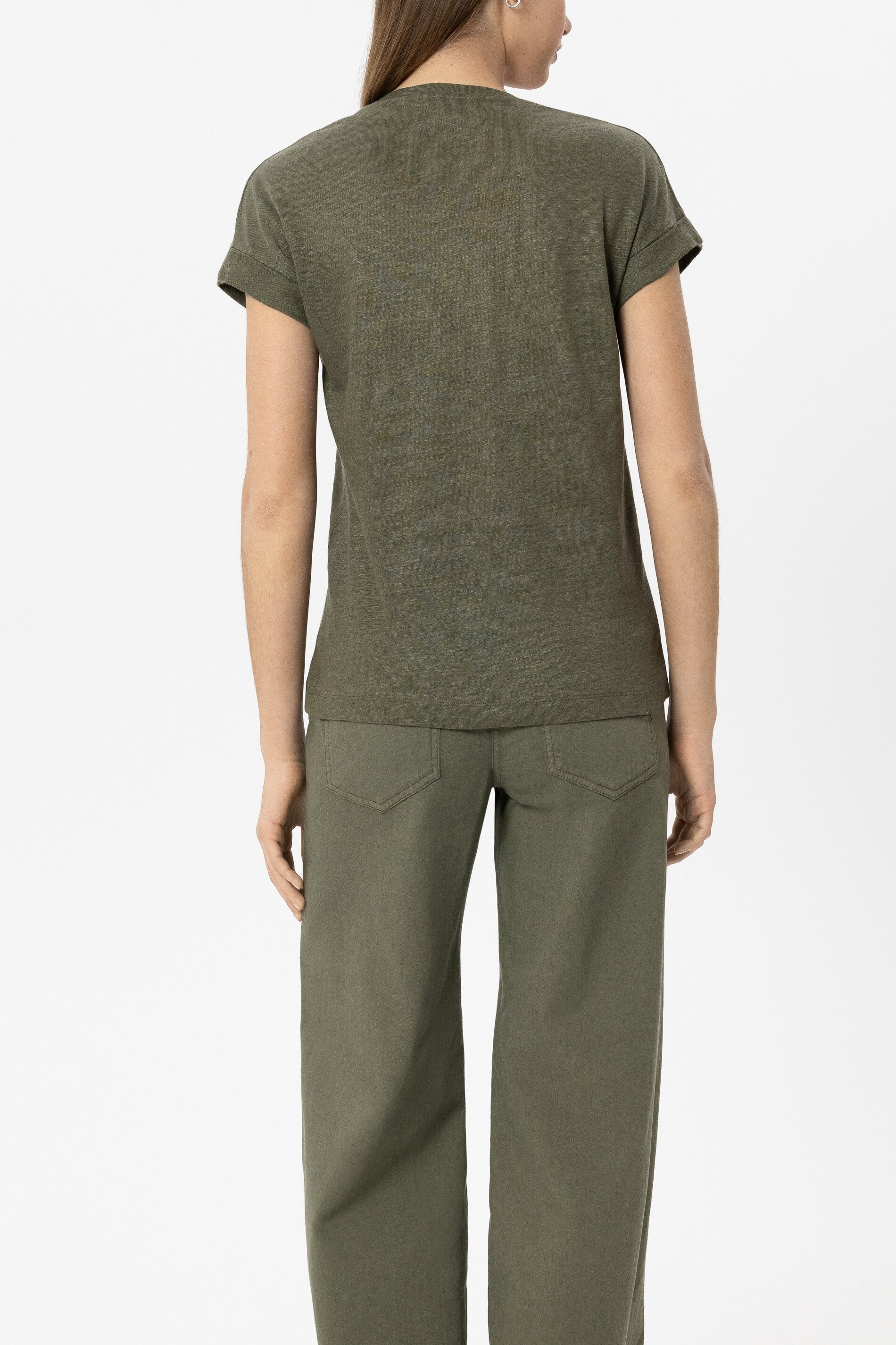 Leinen-T-Shirt - khaki - Standard | Model Rück