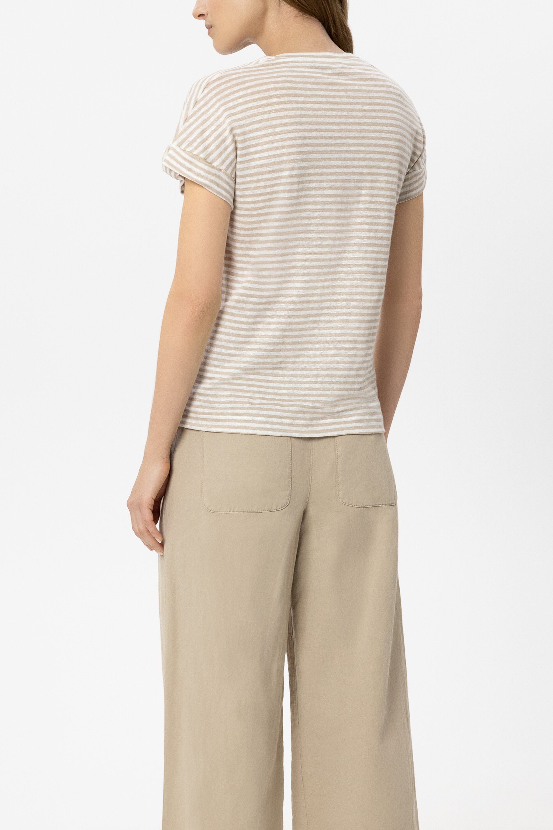 Leinen-Ringel-T-Shirt - sand / milk - Standard | Model Rück