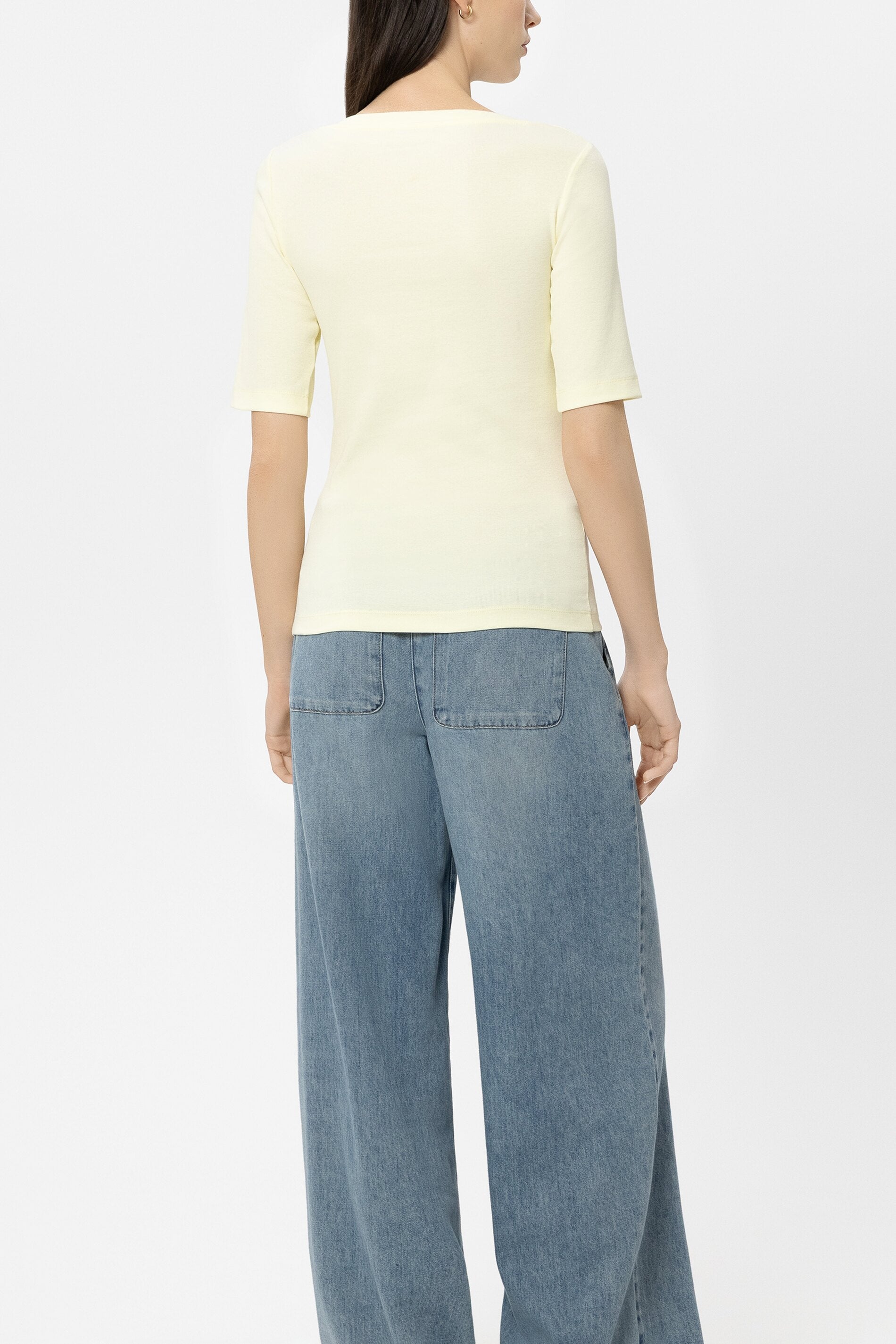 Halbarm-Shirt in Ripp-Optik - citron - Standard | Model Rück