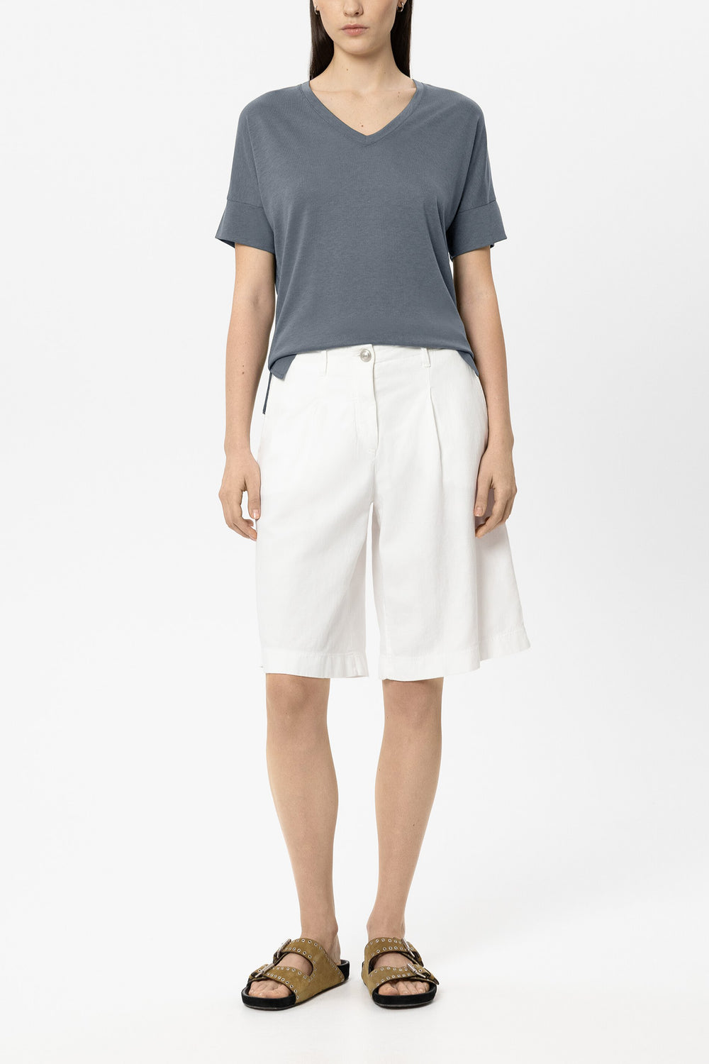 T-shirt with ribbed hem - tinted blue - Standard