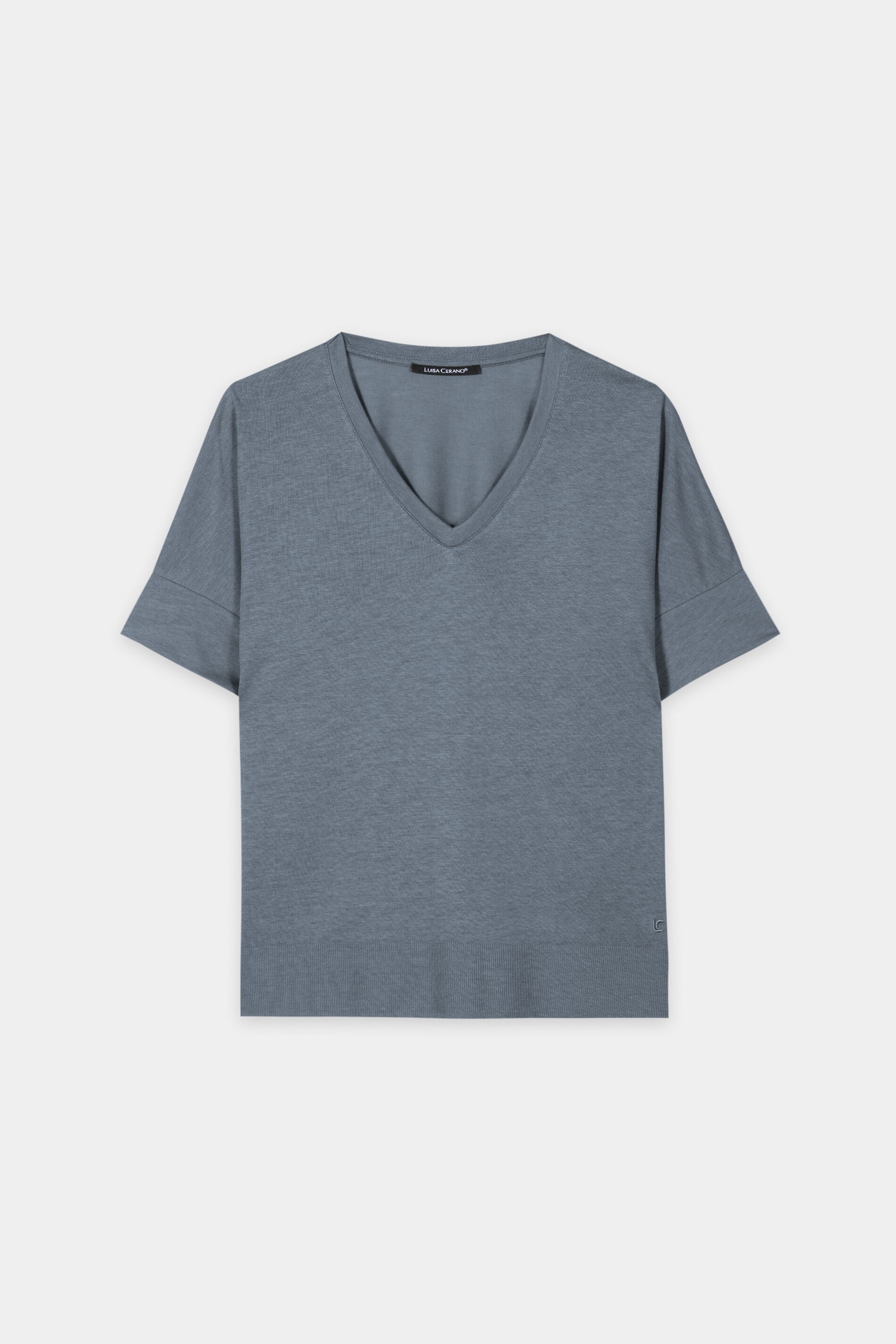 T-Shirt mit Ripp-Saum - tinted blue - Standard | Artikel Front