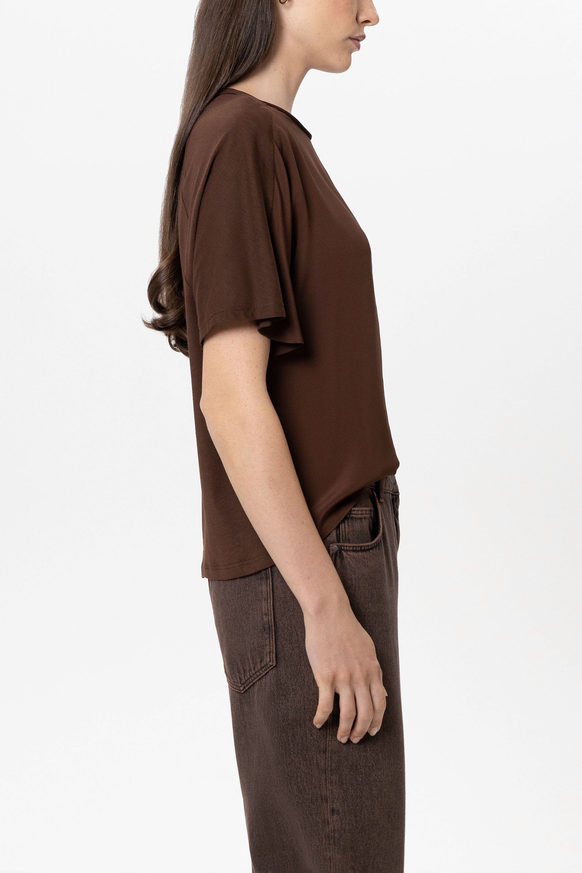 T-Shirt aus Seiden-Mix - marone - Standard | Model Seite