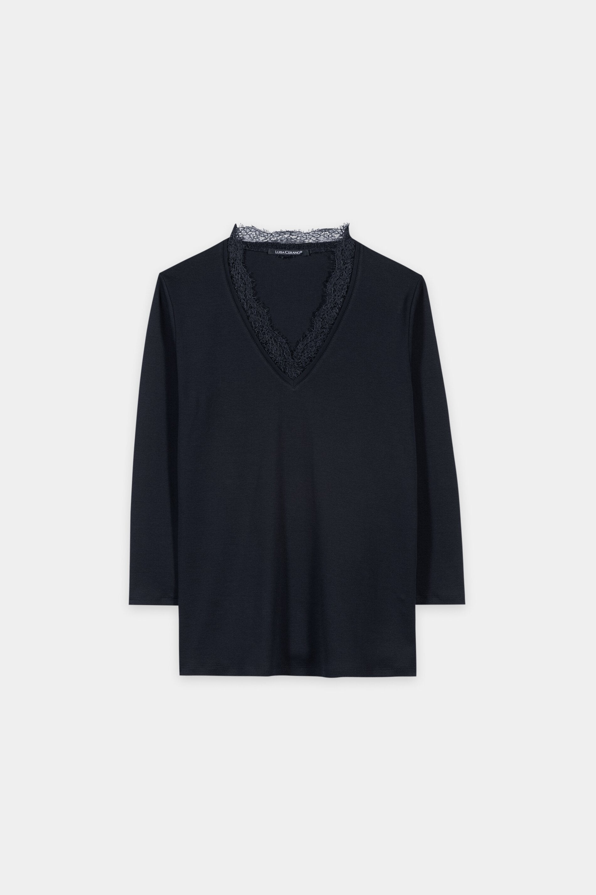 V-Neck-Shirt mit Spitze - winter navy - Standard | Artikel Front