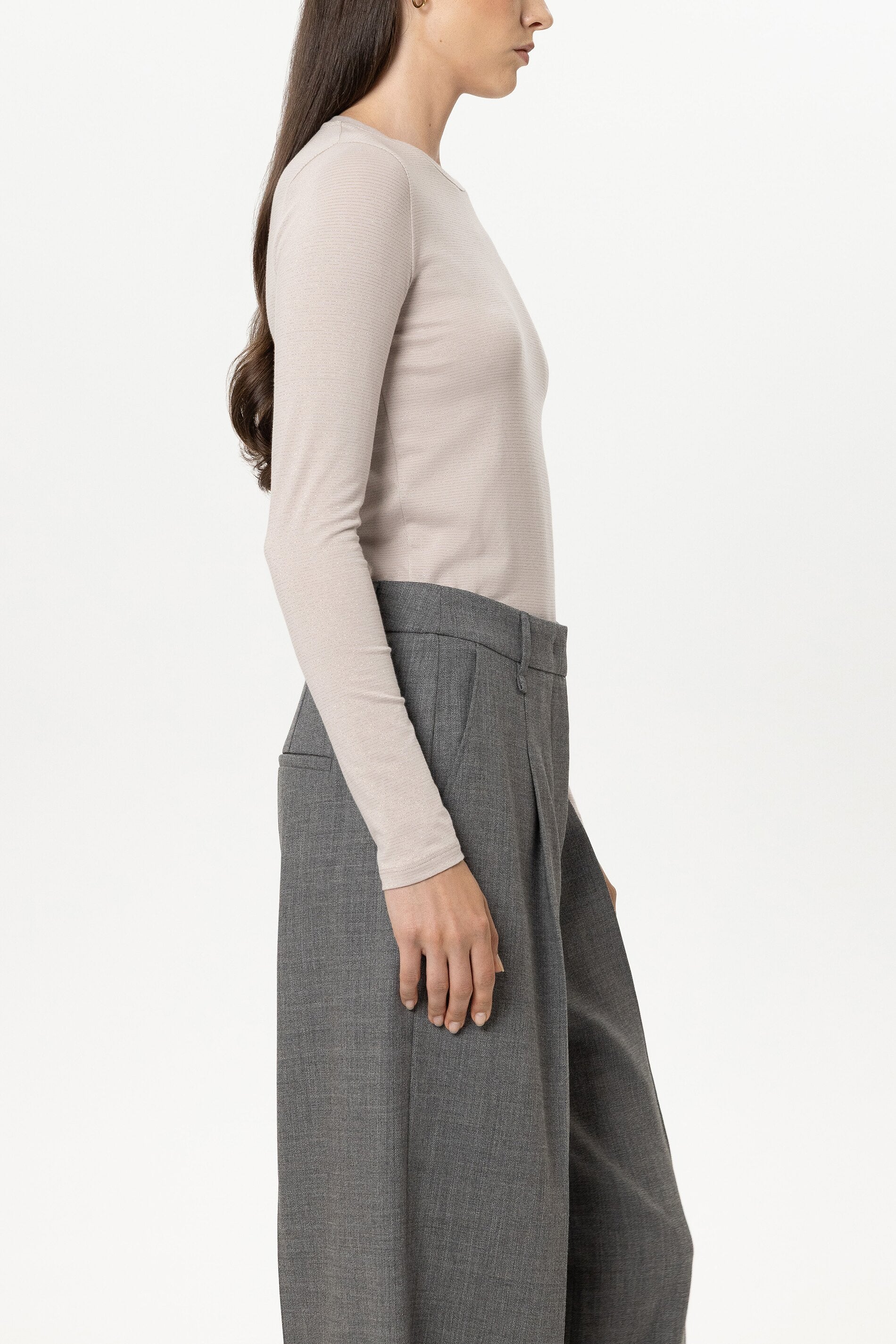 Lurex-Ringel-Shirt - pearl - Standard | Model Seite