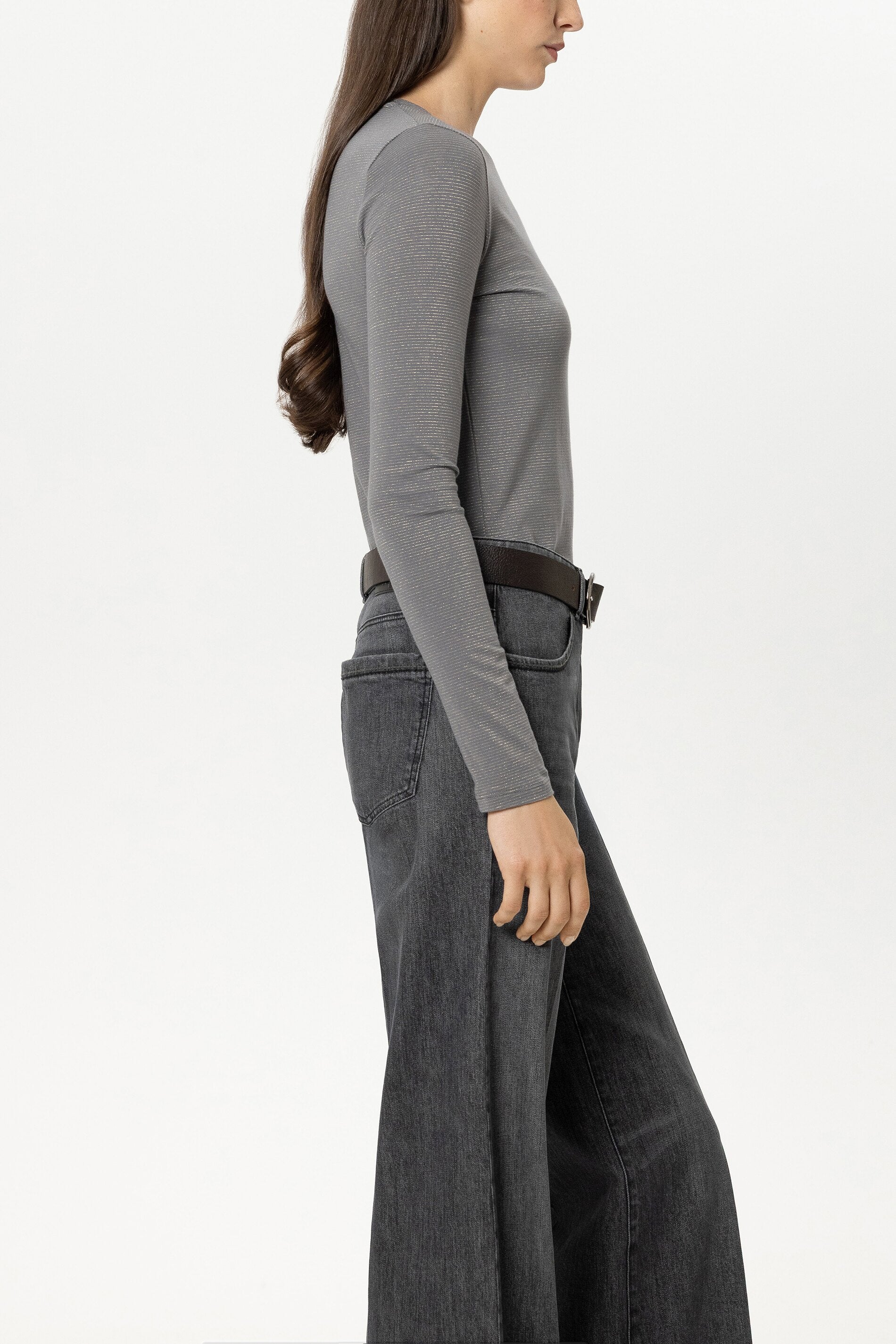 Lurex-Ringel-Shirt - heather grey - Standard | Model Seite