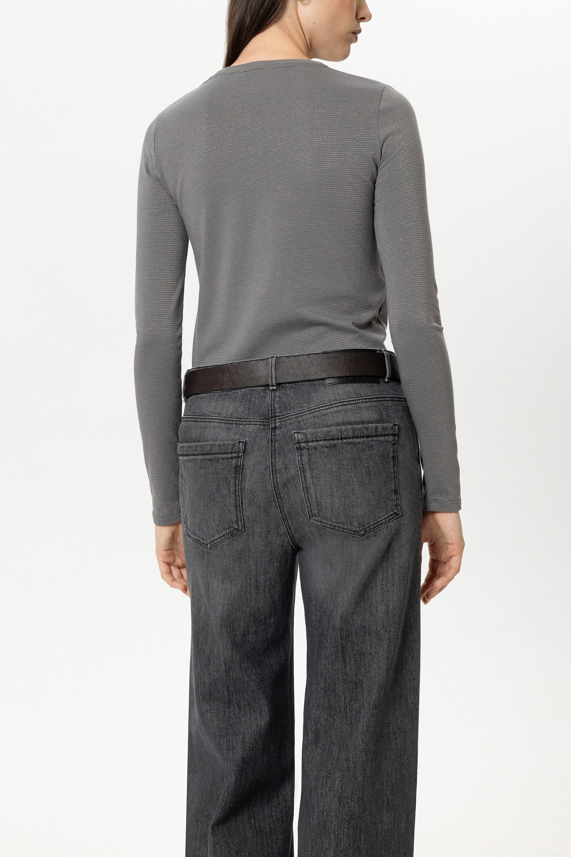Lurex-Ringel-Shirt - heather grey - Standard | Model Rück
