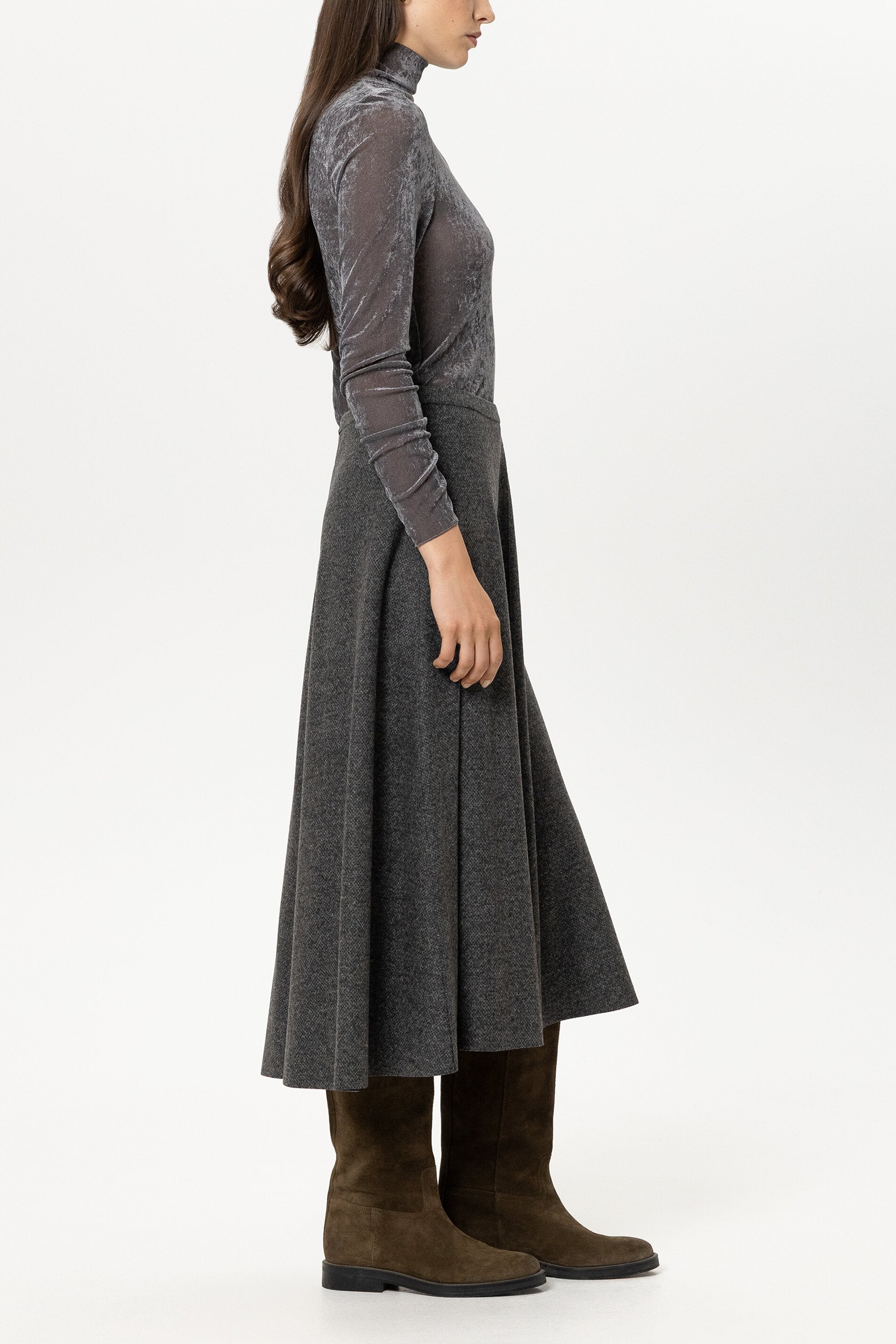 Samt-Turtleneck-Shirt - heather grey - Standard | Model Seite