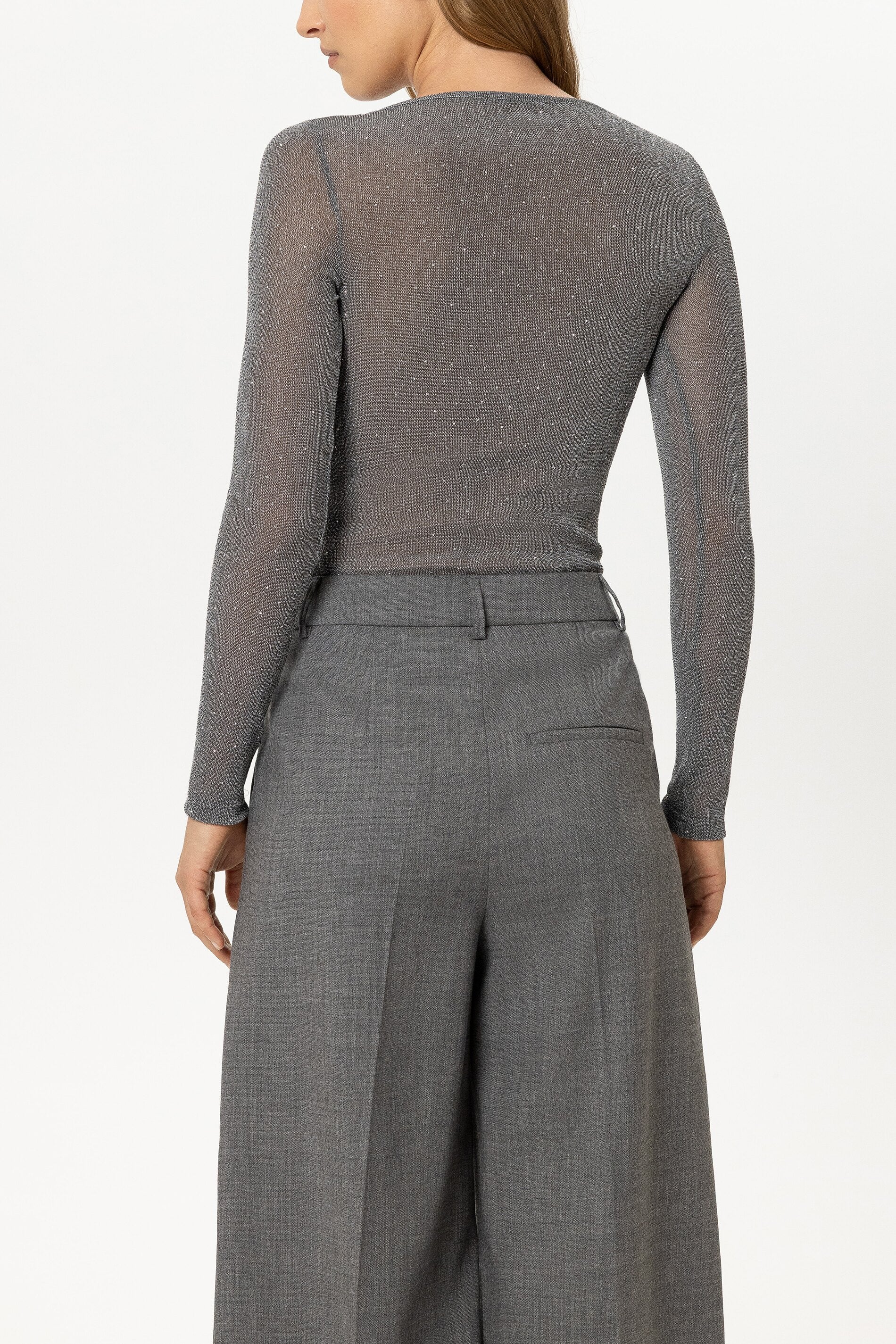 Glanz-Rundhals-Shirt - heather grey - Standard | Model Rück