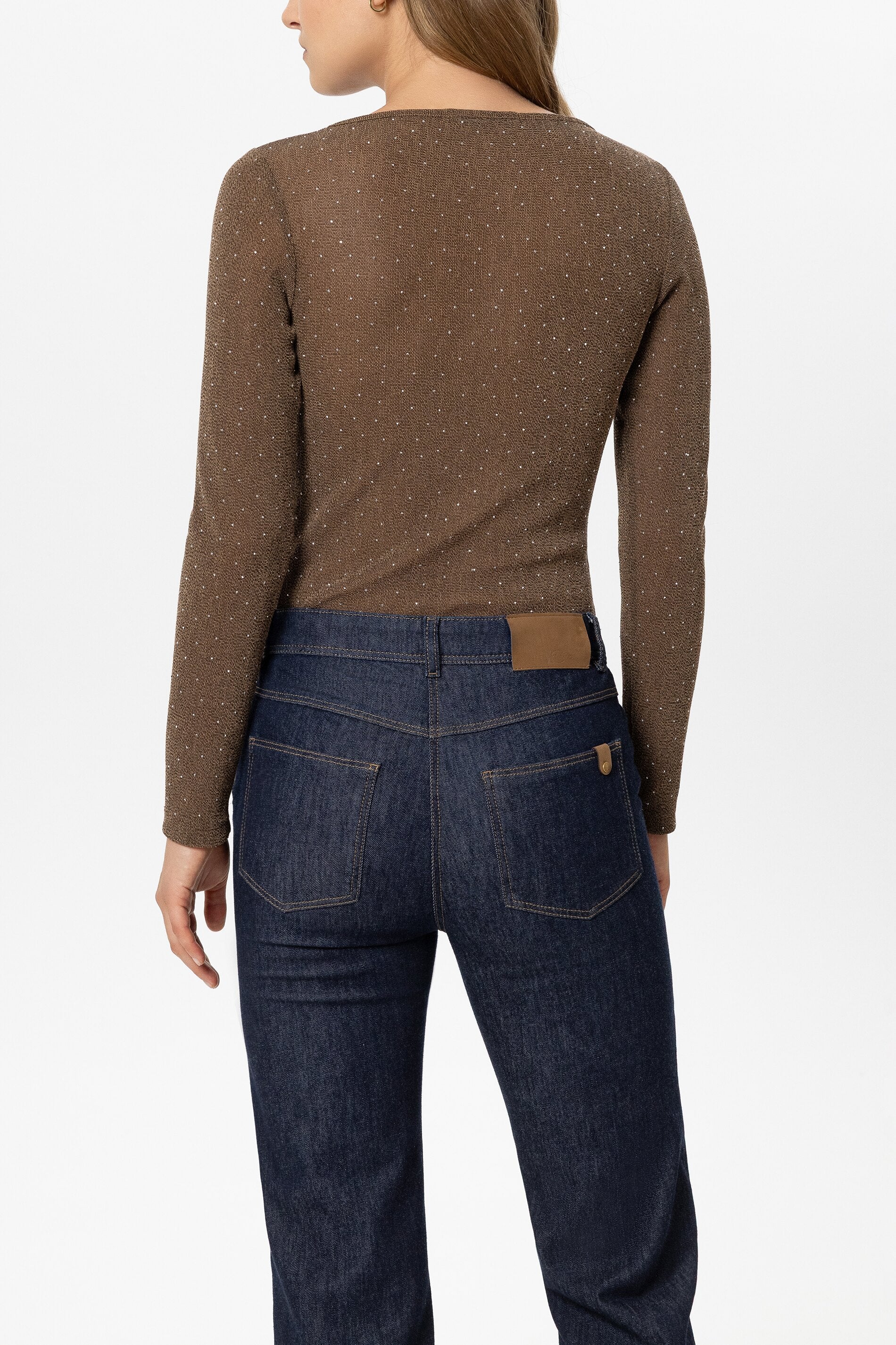 Glanz-Rundhals-Shirt - caramel - Standard | Model Rück