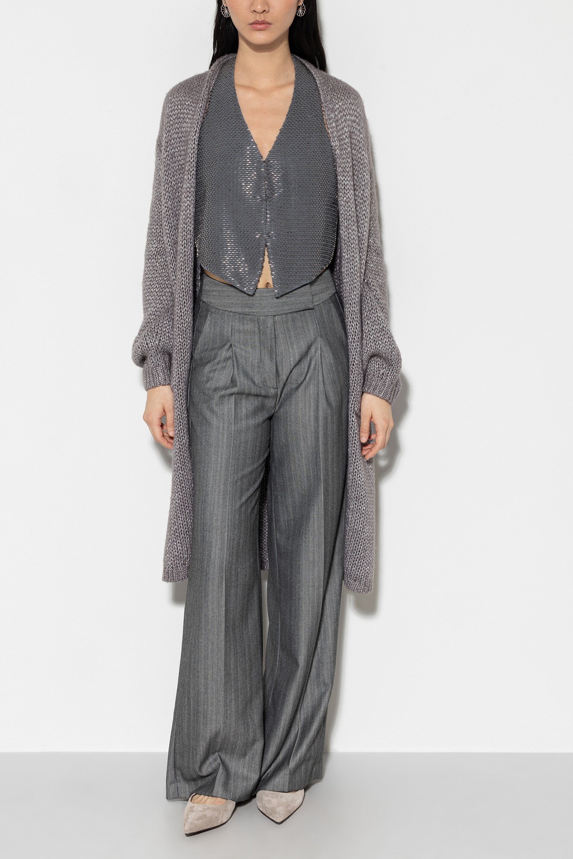 Longcardigan aus Woll-Mix - taupe - Standard | Model Front