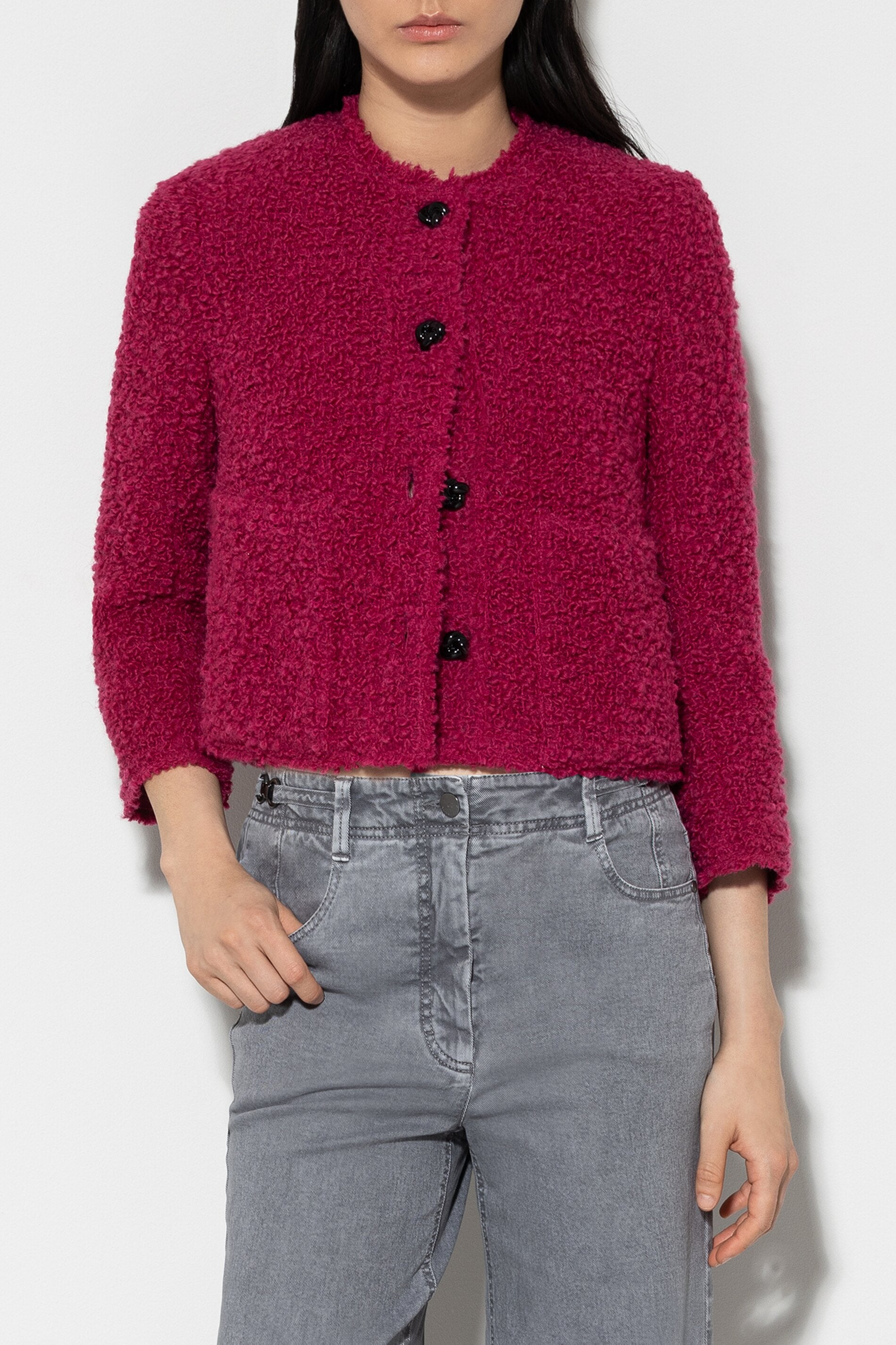 Tweedjacke aus Bouclé-Wolle - berry pink - Standard | Model Front