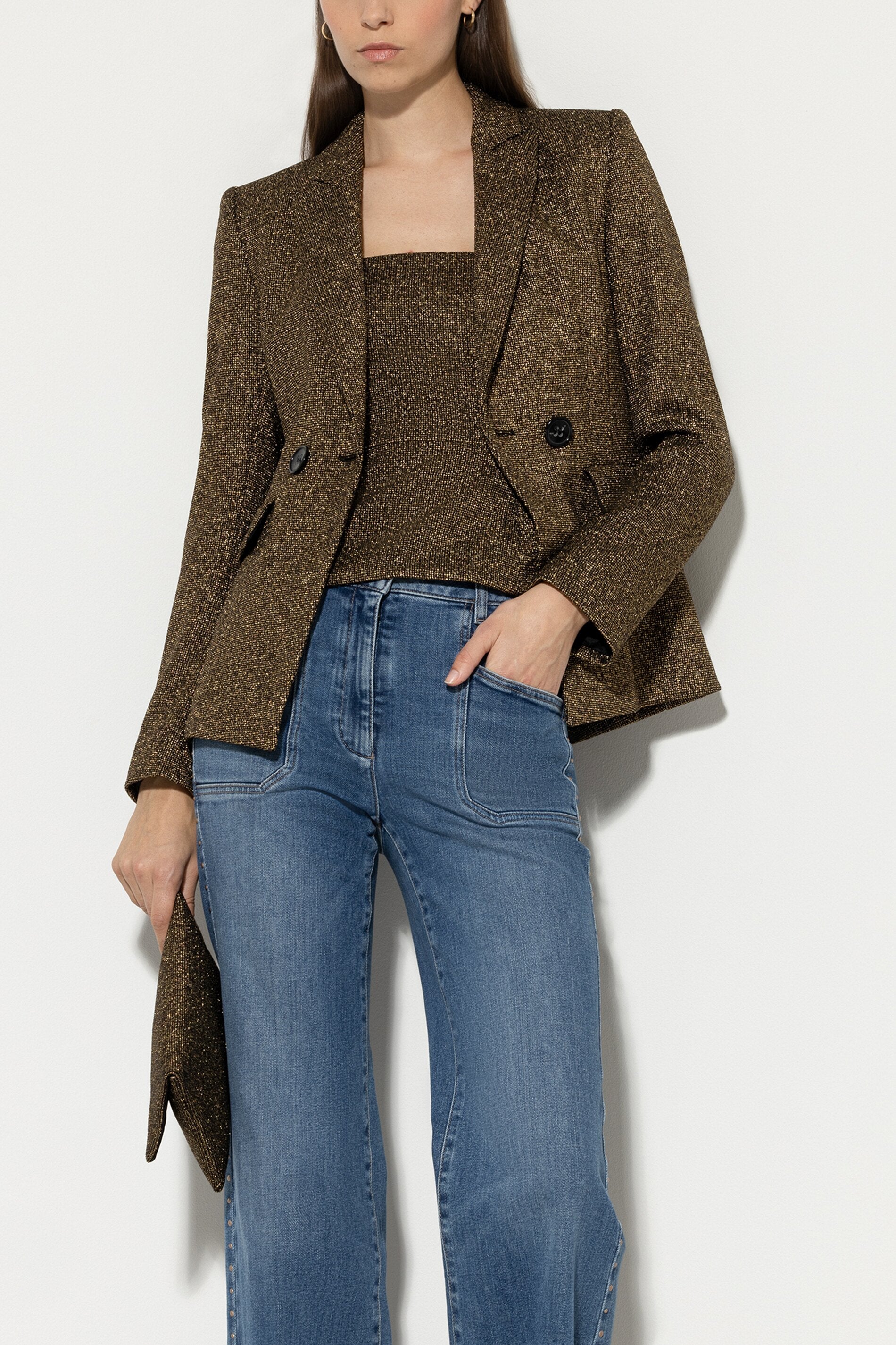 Blazer mit Metallic-Effekt - gold metallic - Standard | Model Front