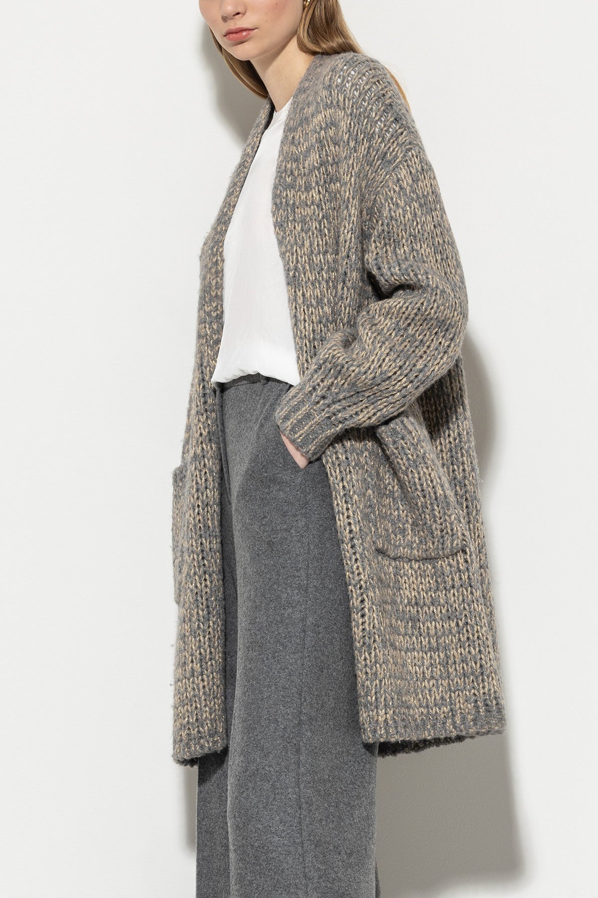 Bouclé-Longcardigan - heather grey - Standard | Model Seite