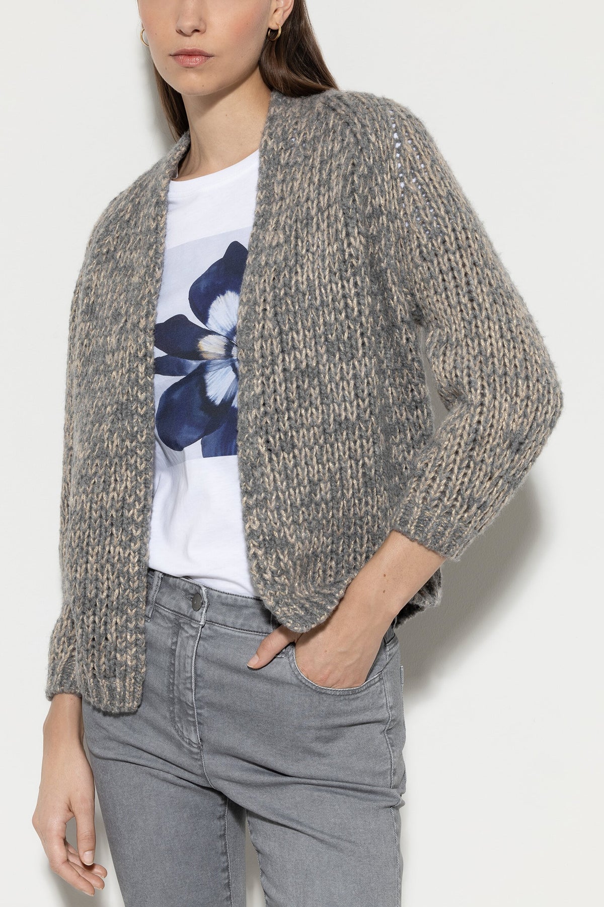 Bouclé-Cardigan - heather grey - Standard | Model Front