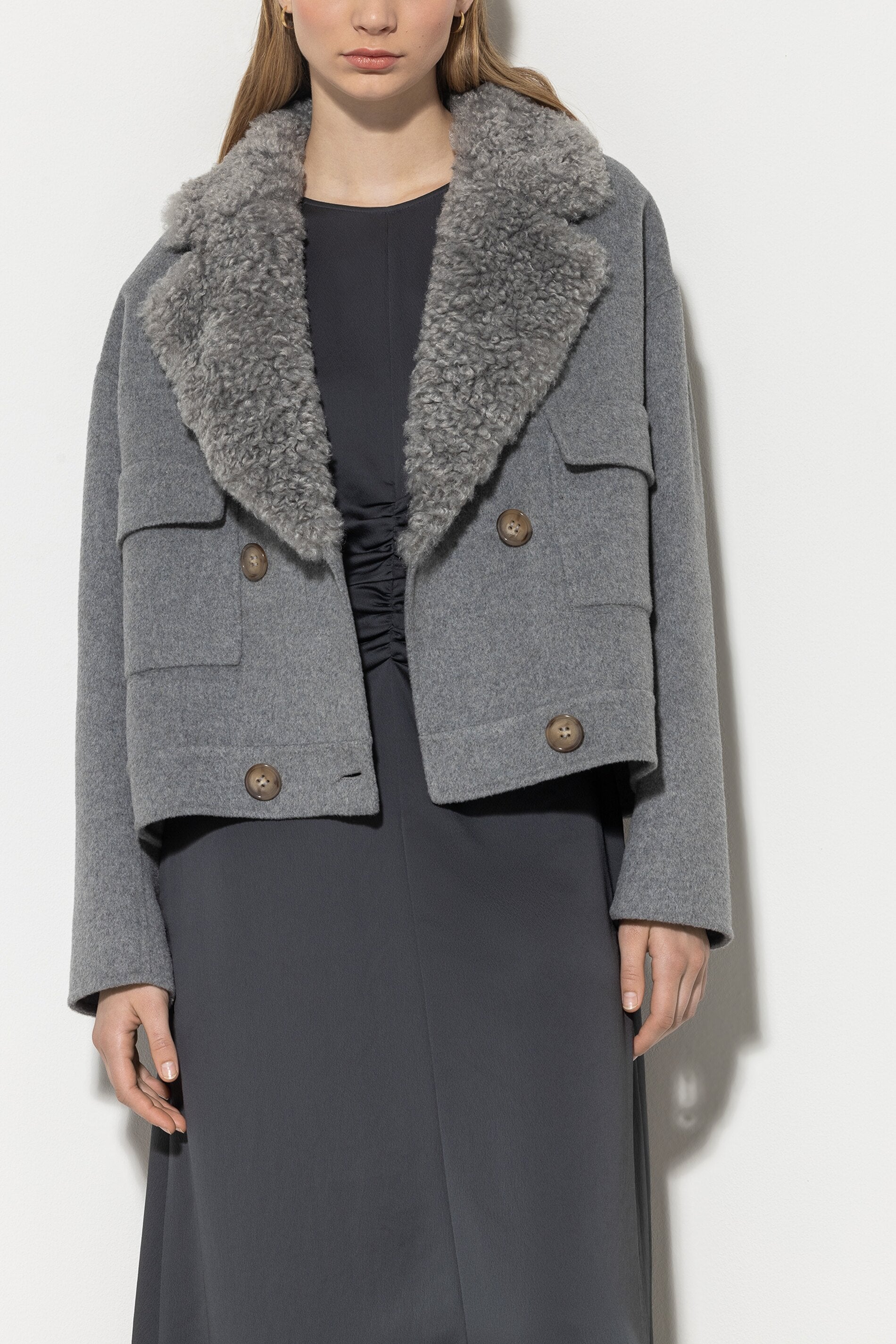 Doubelface-Cabanjacke - silver grey - Standard | Model Front