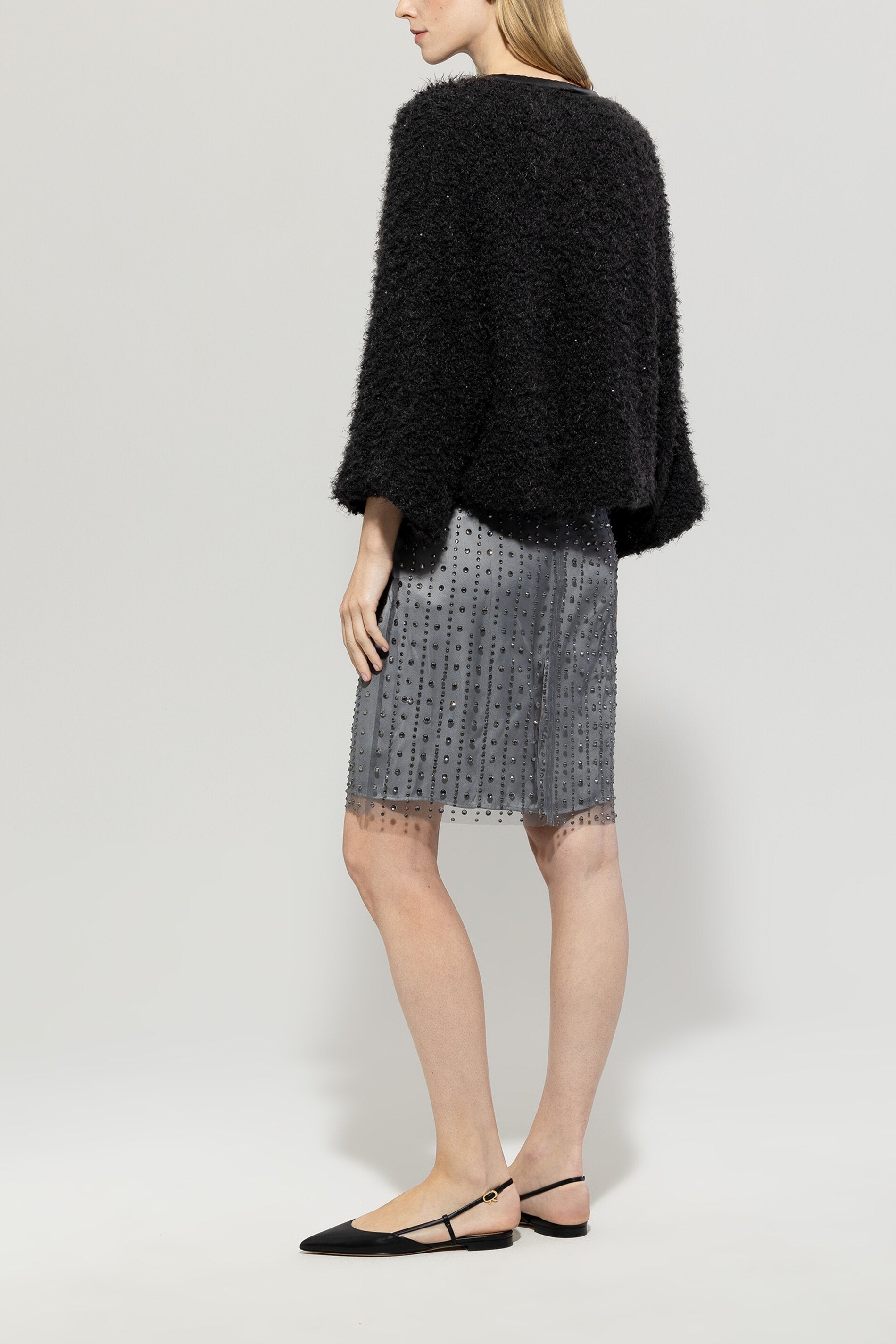 Cardigan in Fringe-Tweed - deep black - Standard | Model Rück
