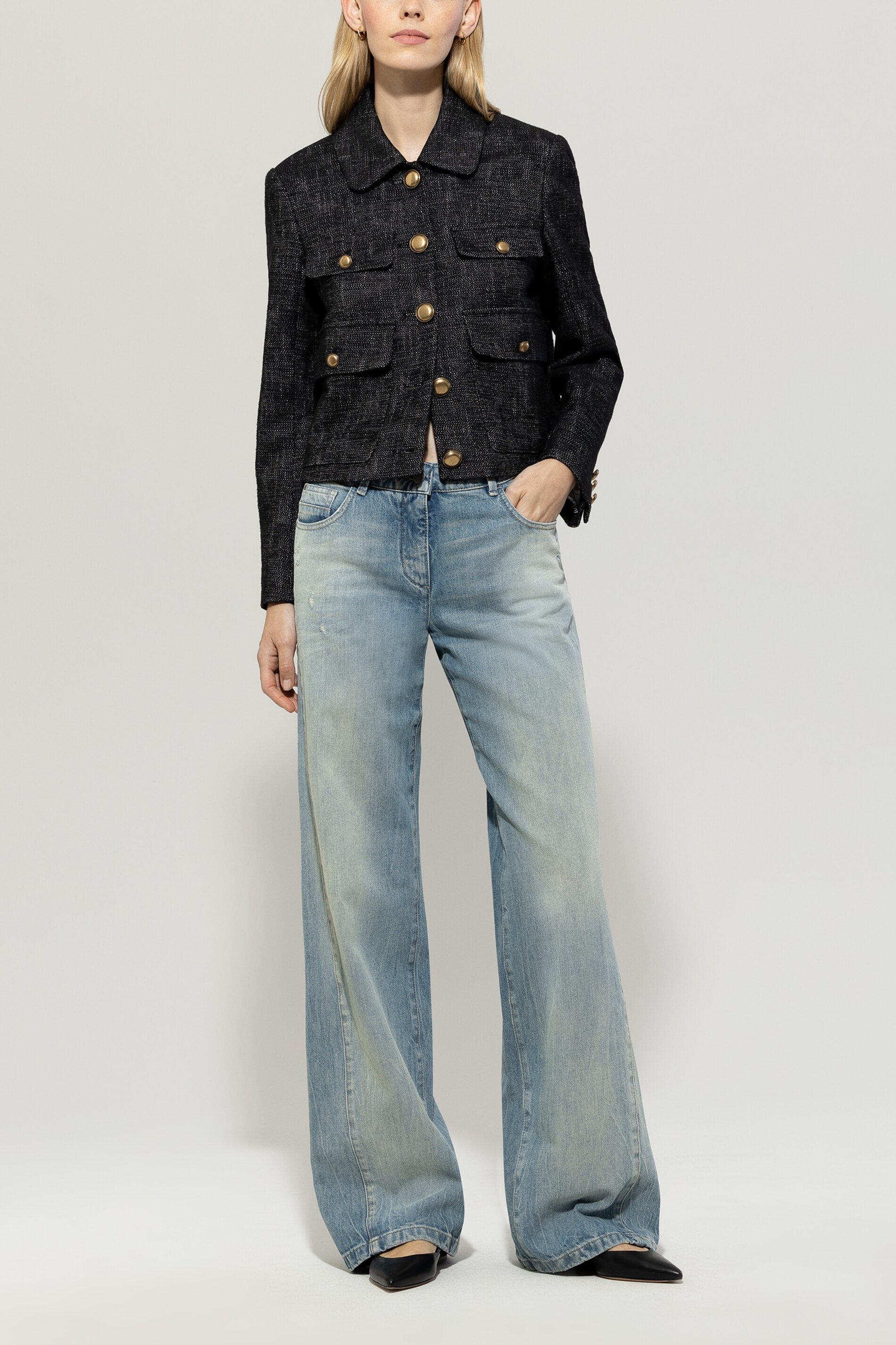 Metal Jeans Jacke Mit Patches Tweed Jacket With Metal Buttons Deep