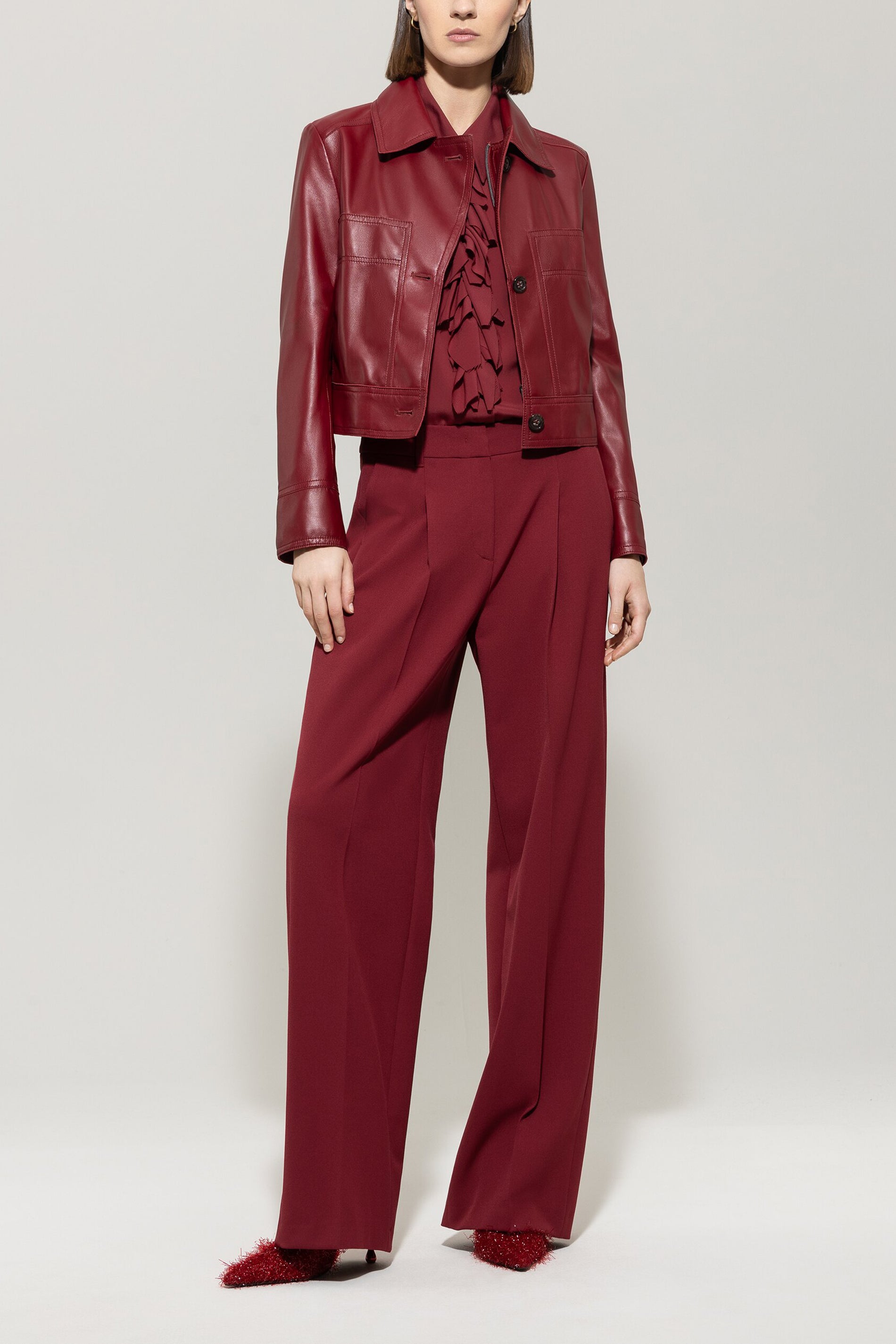 Lammnappa-Bikerjacke - berry red - Standard | Model Front