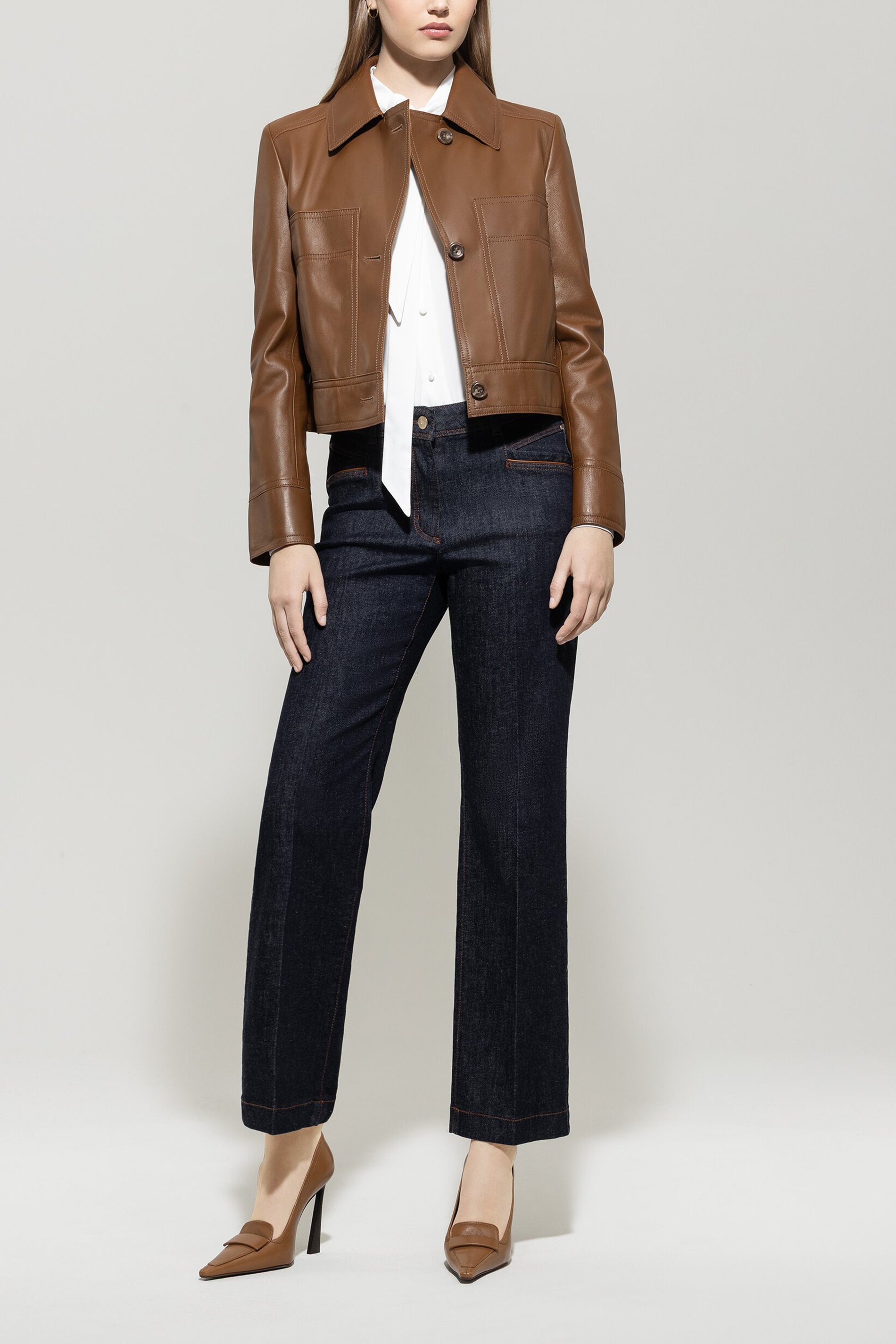 Lammnappa-Bikerjacke - walnut - Standard | Model Front