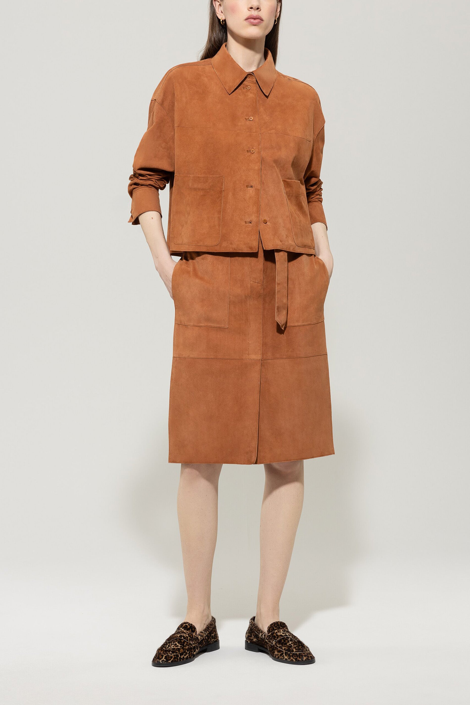 Veloursleder-Hemdjacke - cinnamon - Standard | Model Front