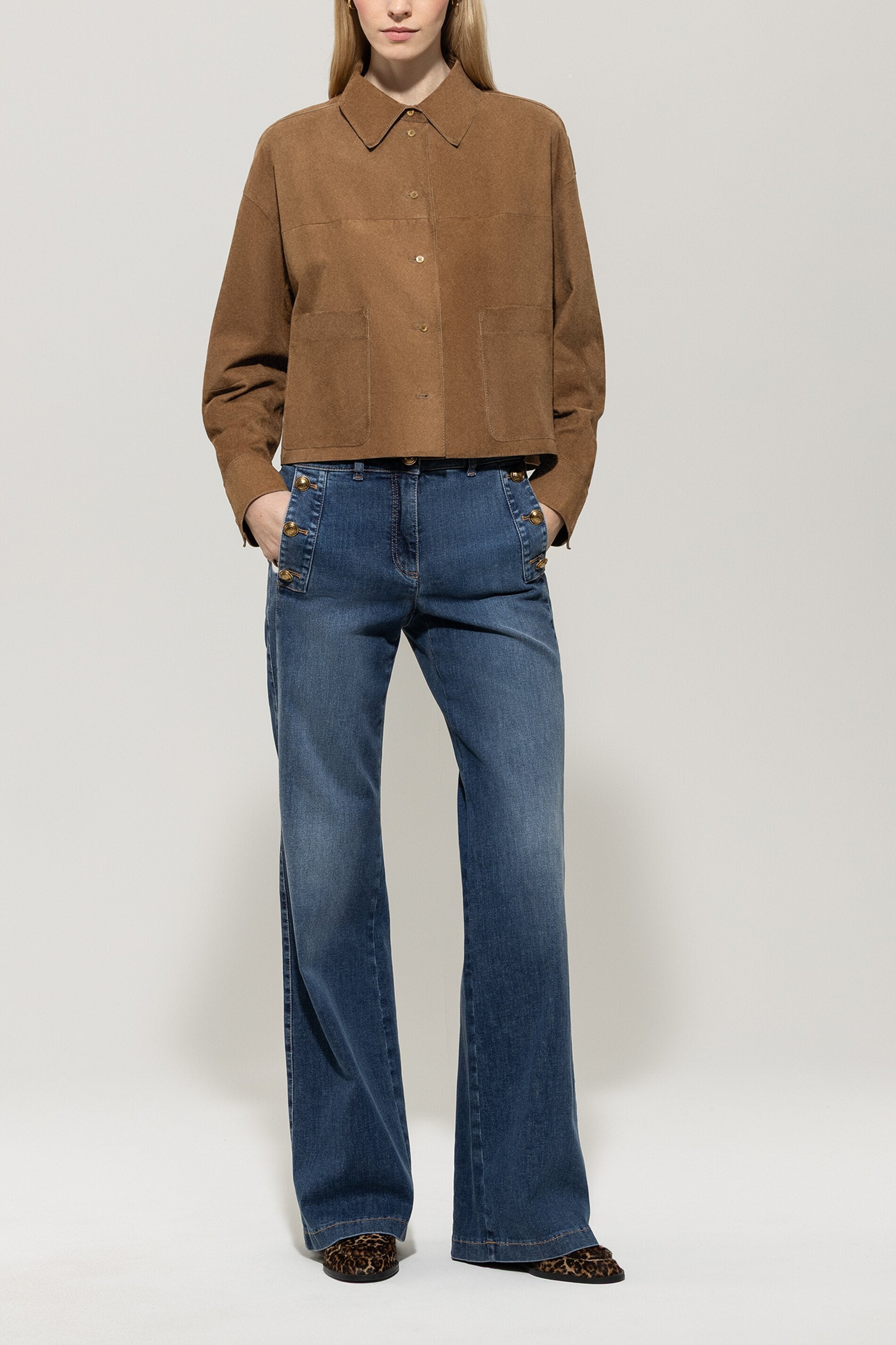 Veloursleder-Hemdjacke - hanf - Standard | Model Front