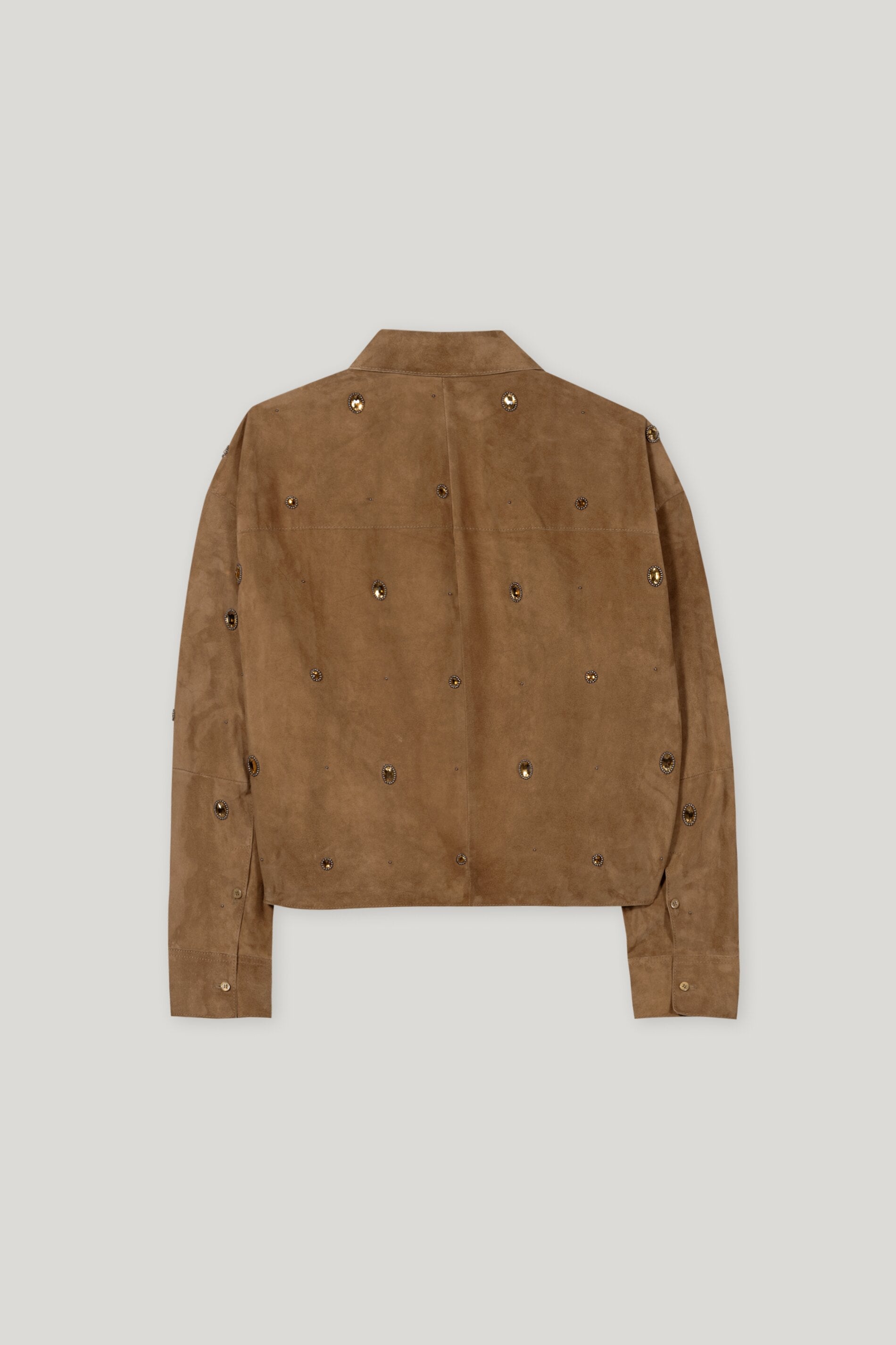 Veloursleder-Hemdjacke - hanf - mit Stickerei / Straß | Artikel Rück