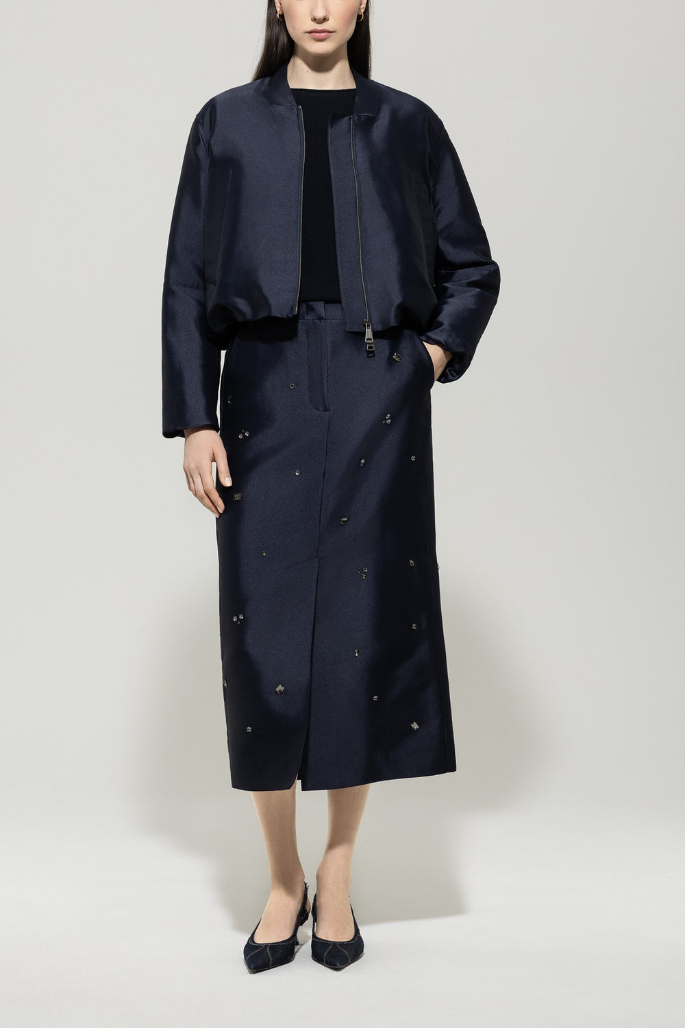 Bluza z tafty - ciemnoniebieska - Standard