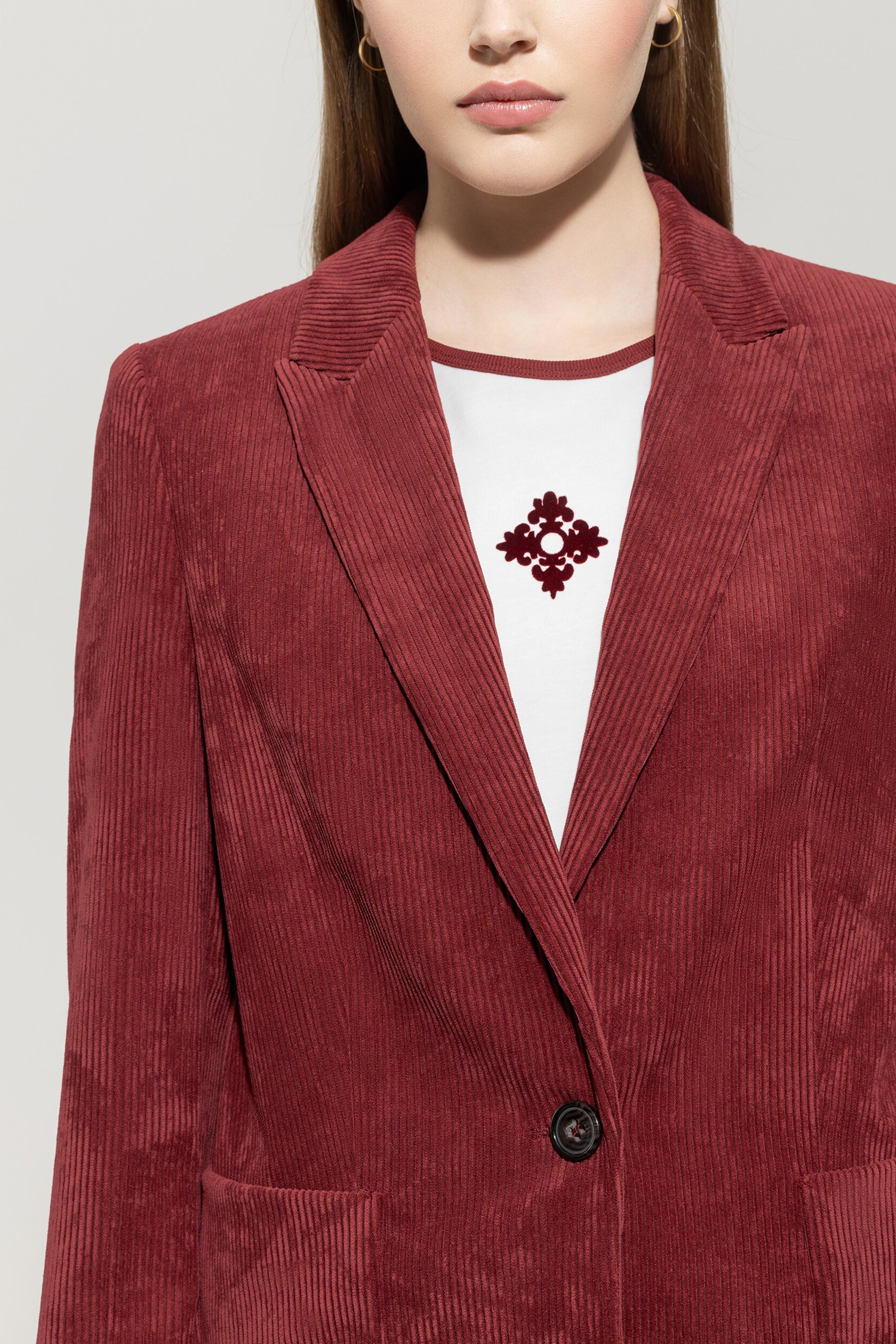 Cord-Ein-Knopf-Blazer - berry red - Standard | Model Detail
