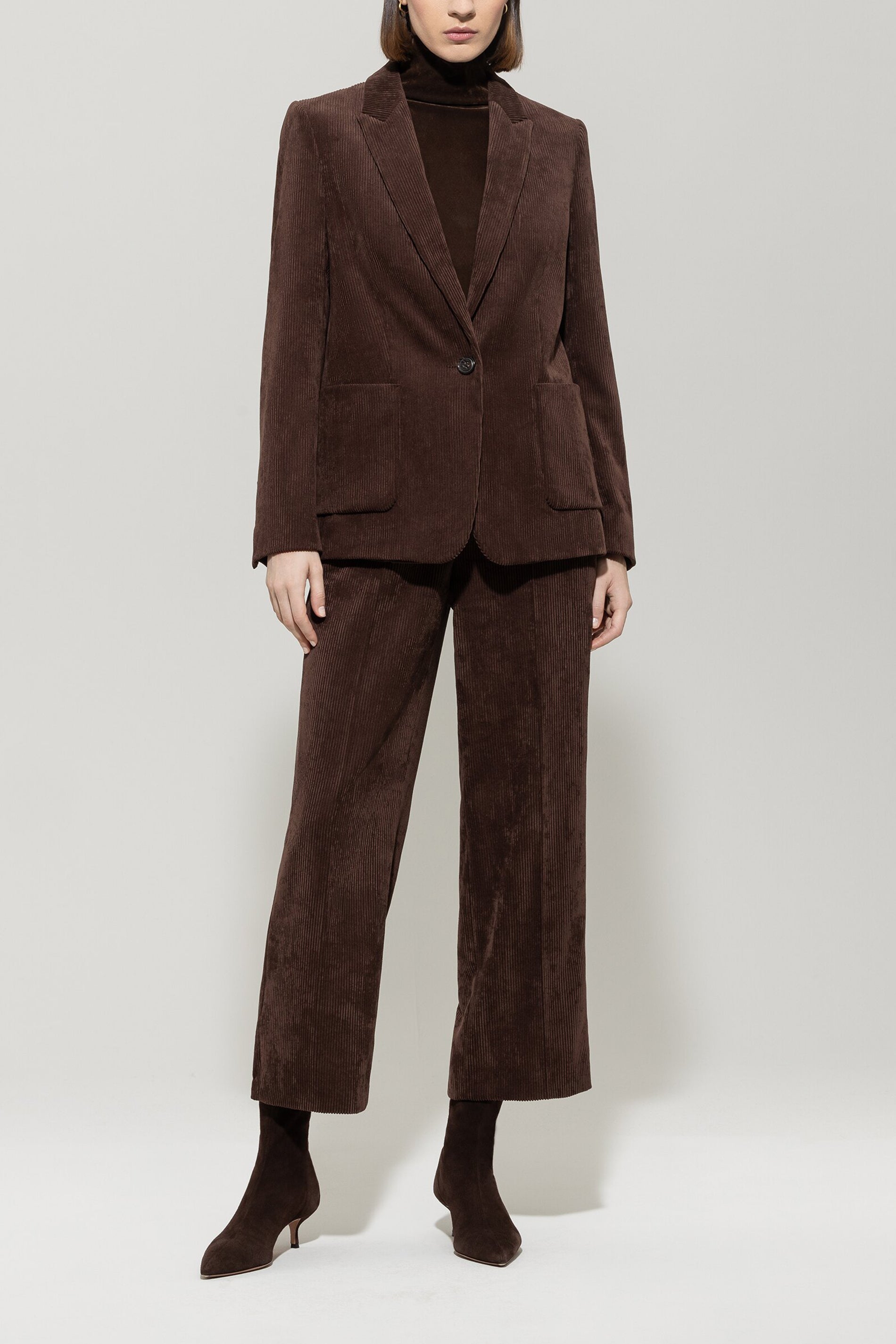 Cord-Ein-Knopf-Blazer - espresso - Standard | Model Front