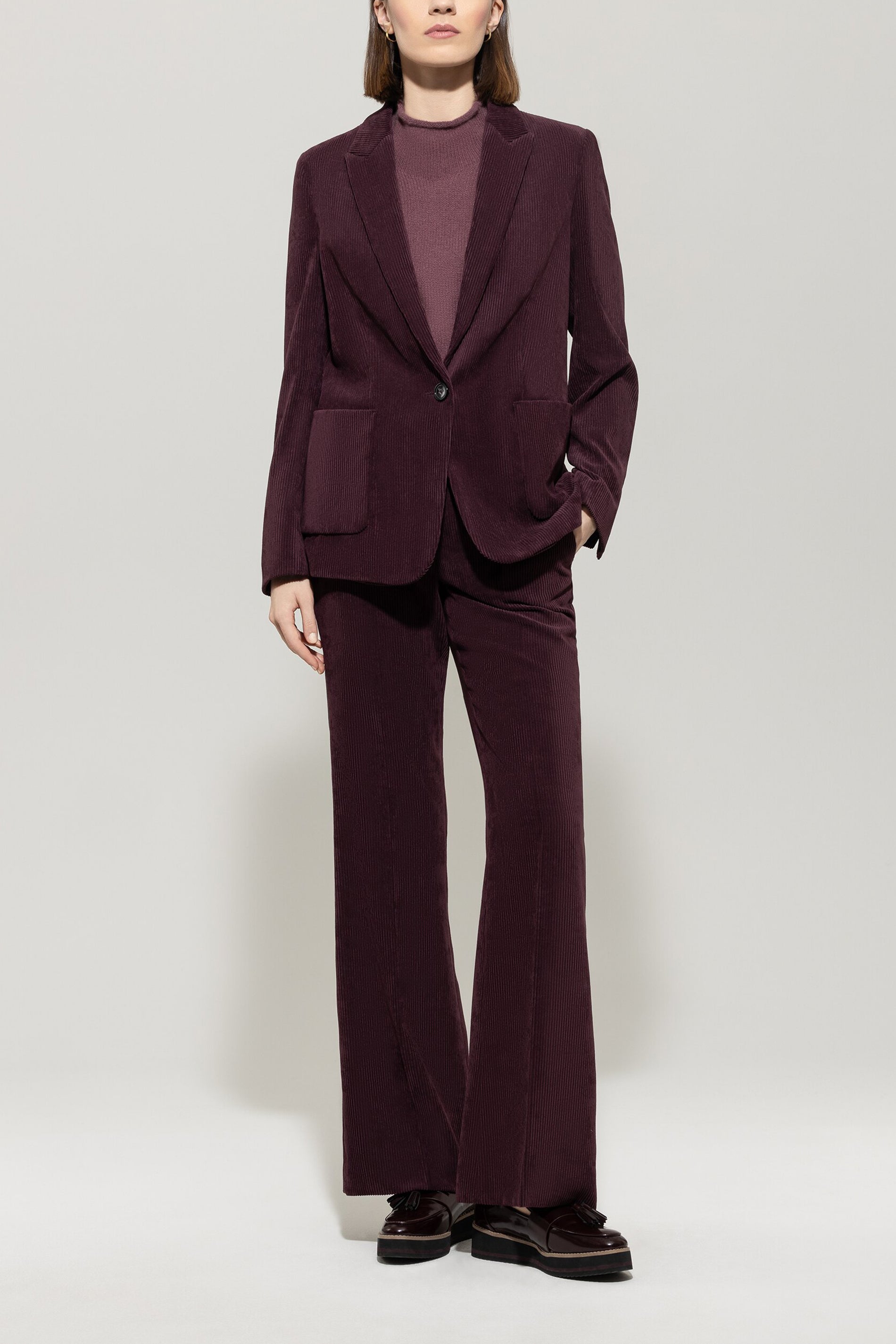 Cord-Ein-Knopf-Blazer - burgundy - Standard | Model Front