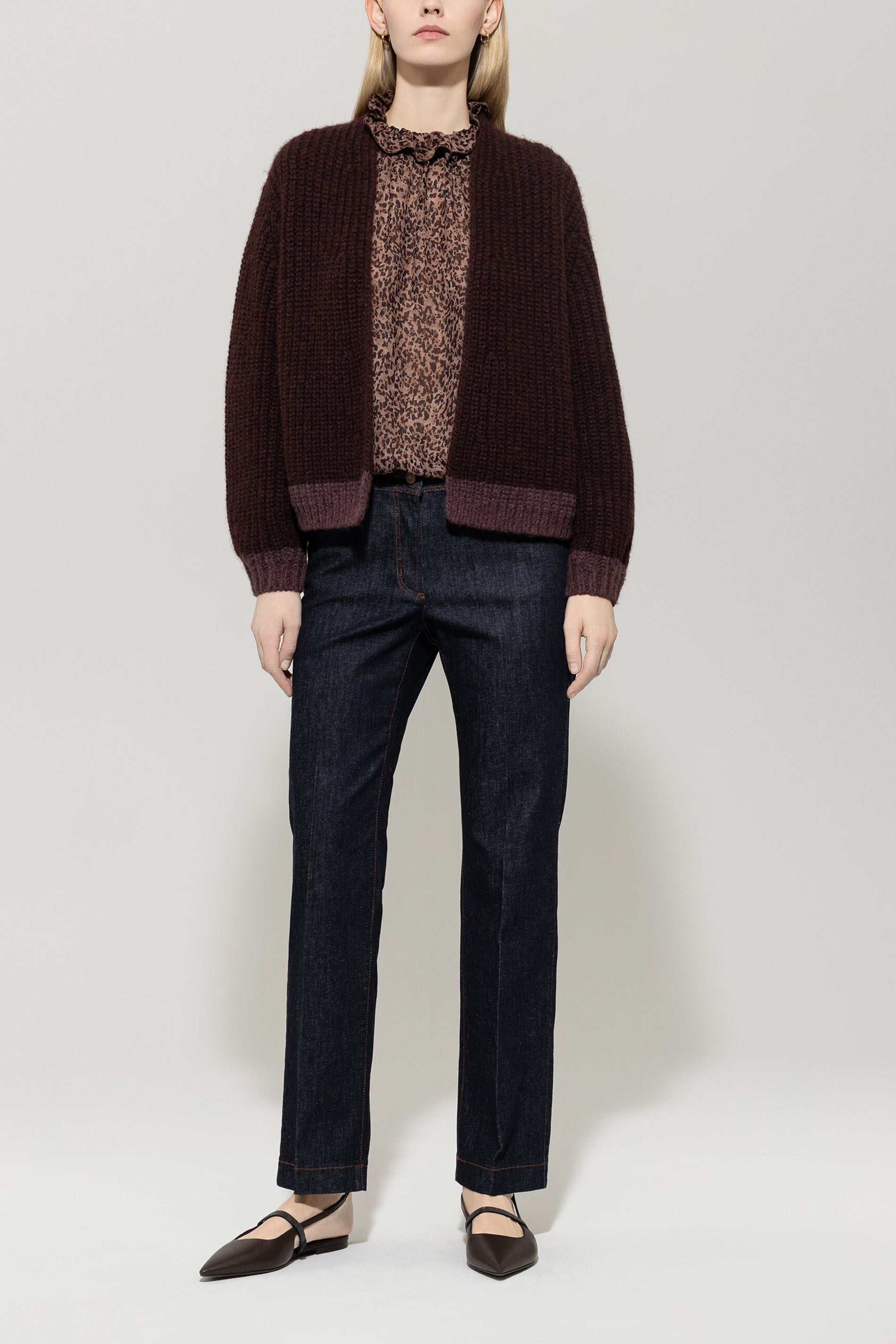 Cardigan mit Colour-Block - burgundy / heather - Standard | Model Front