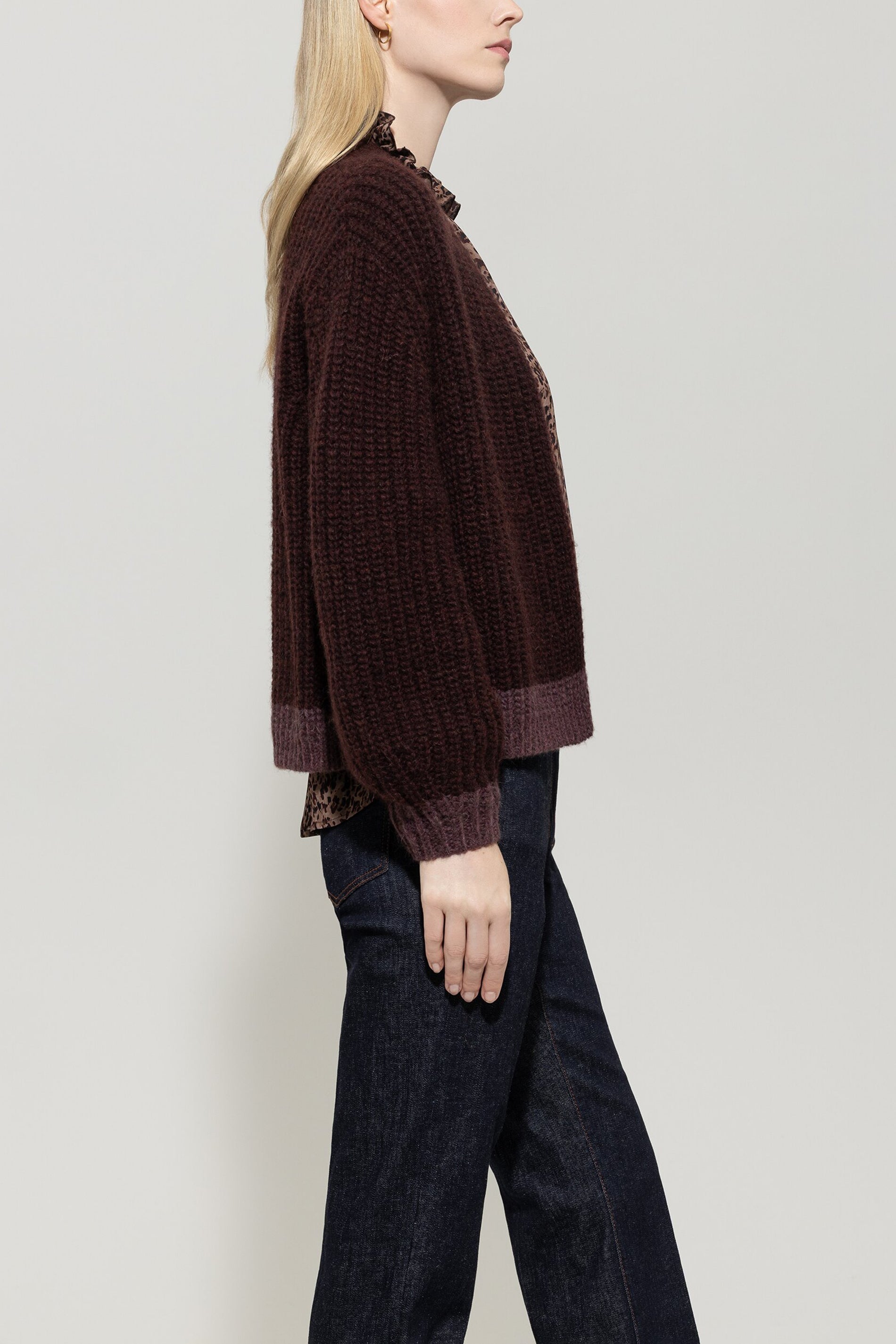 Cardigan mit Colour-Block - burgundy / heather - Standard | Model Seite