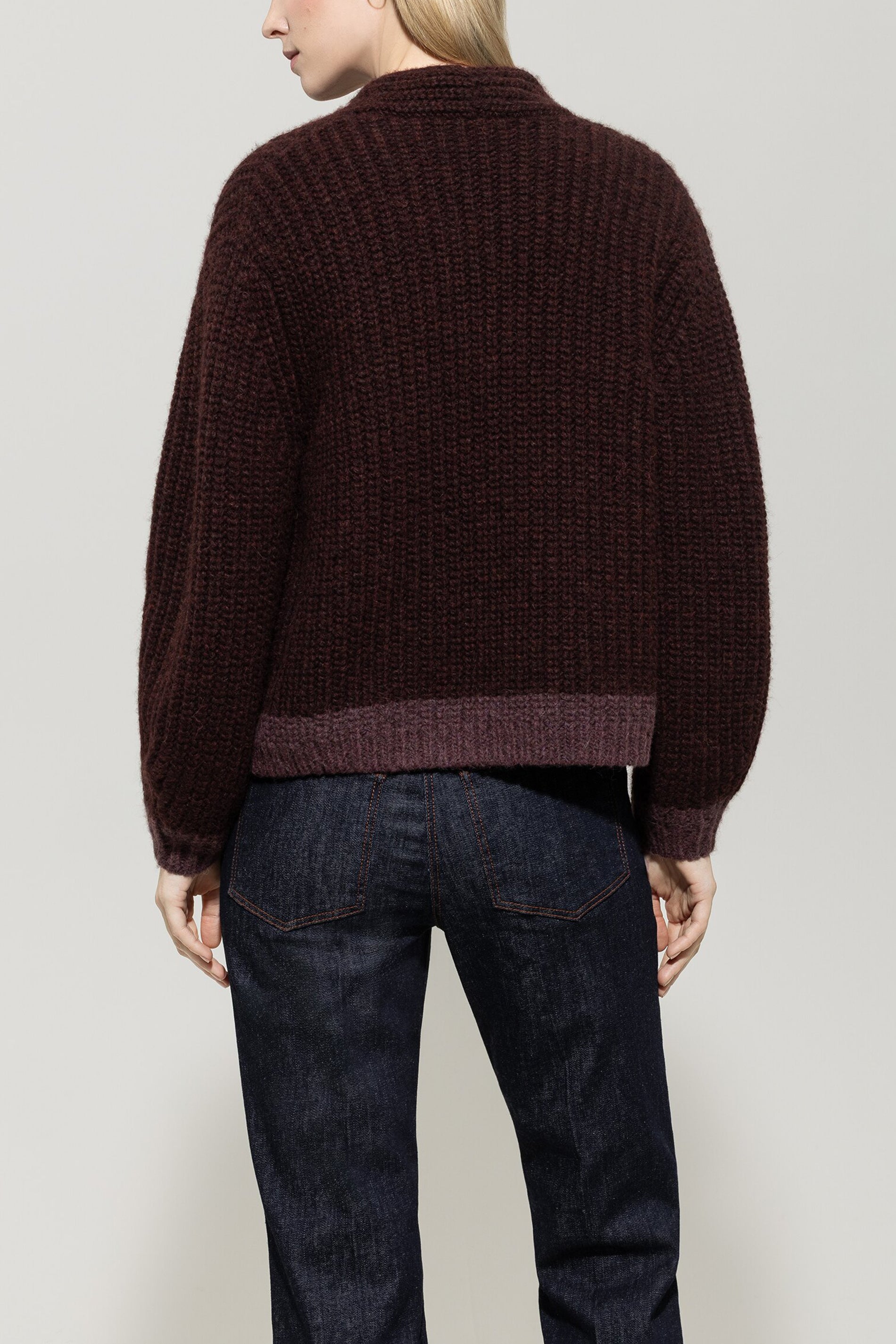 Cardigan mit Colour-Block - burgundy / heather - Standard | Model Rück