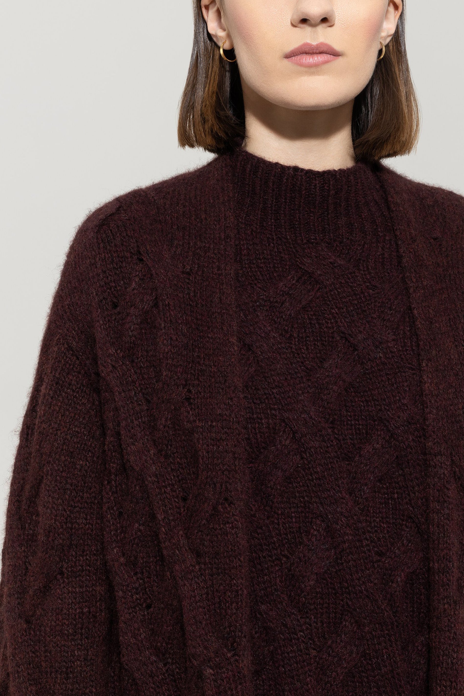 Cardigan mit Chunky-Cable-Knit - burgundy - Standard | Model Detail