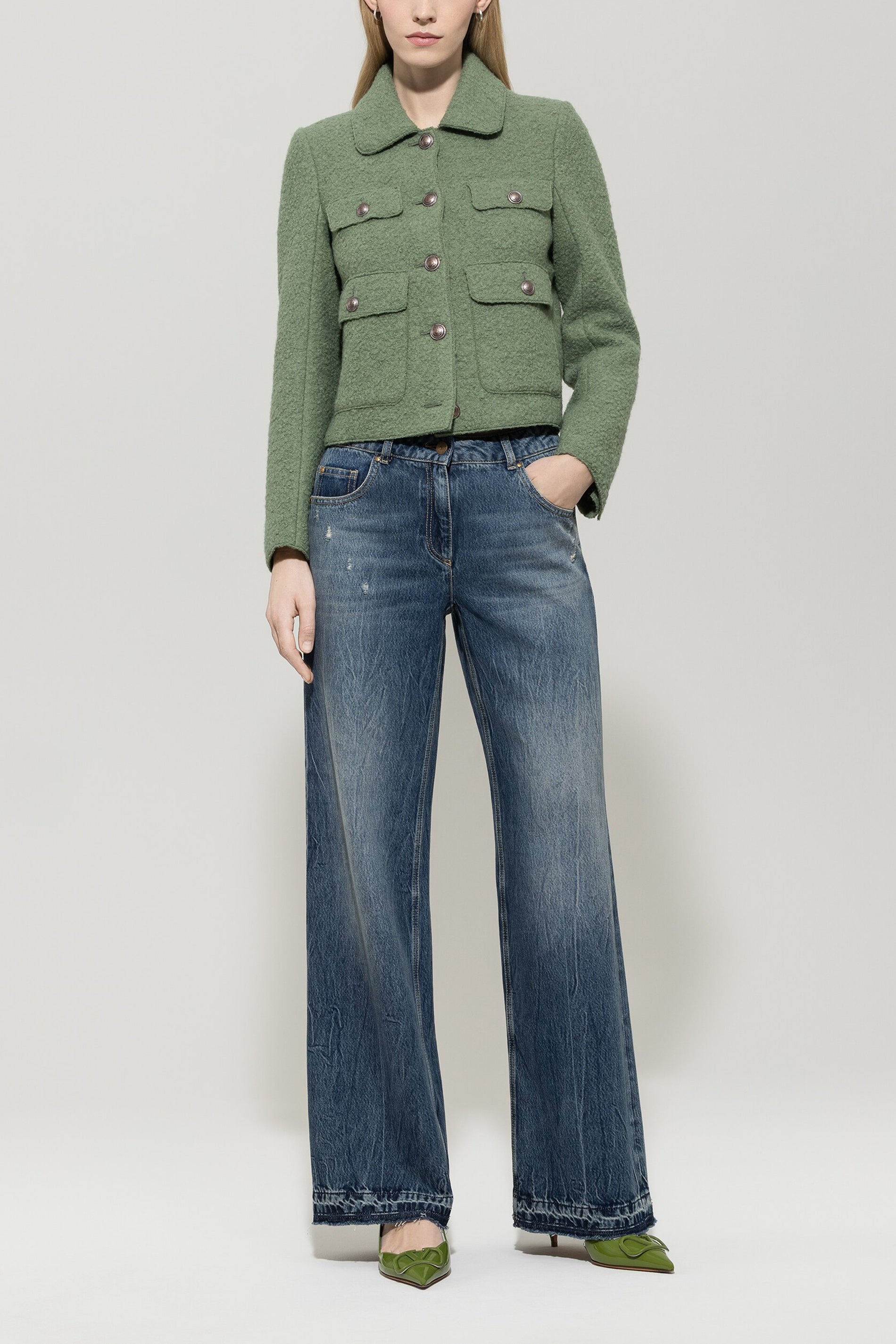 Jacke aus Woll-Mix - salbei - Standard | Model Front