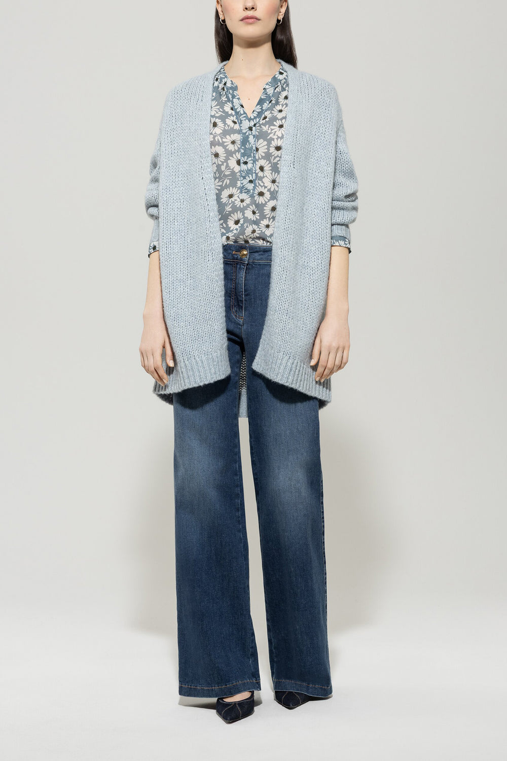 Long cardigan with open front - light blue - Standard