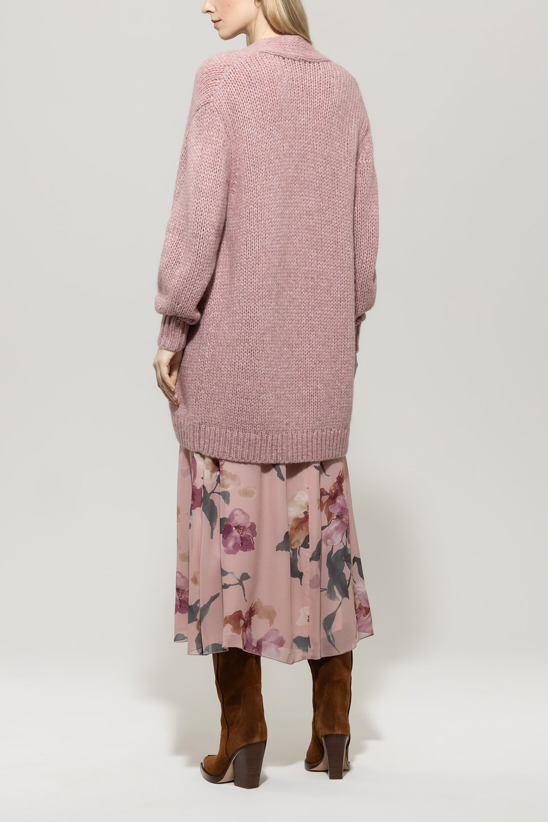 Long-Cardigan mit Open-Front - rosewood - Standard | Model Rück