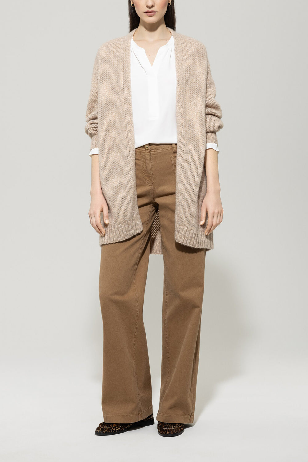 Long cardigan with open front - biscuit - Standard