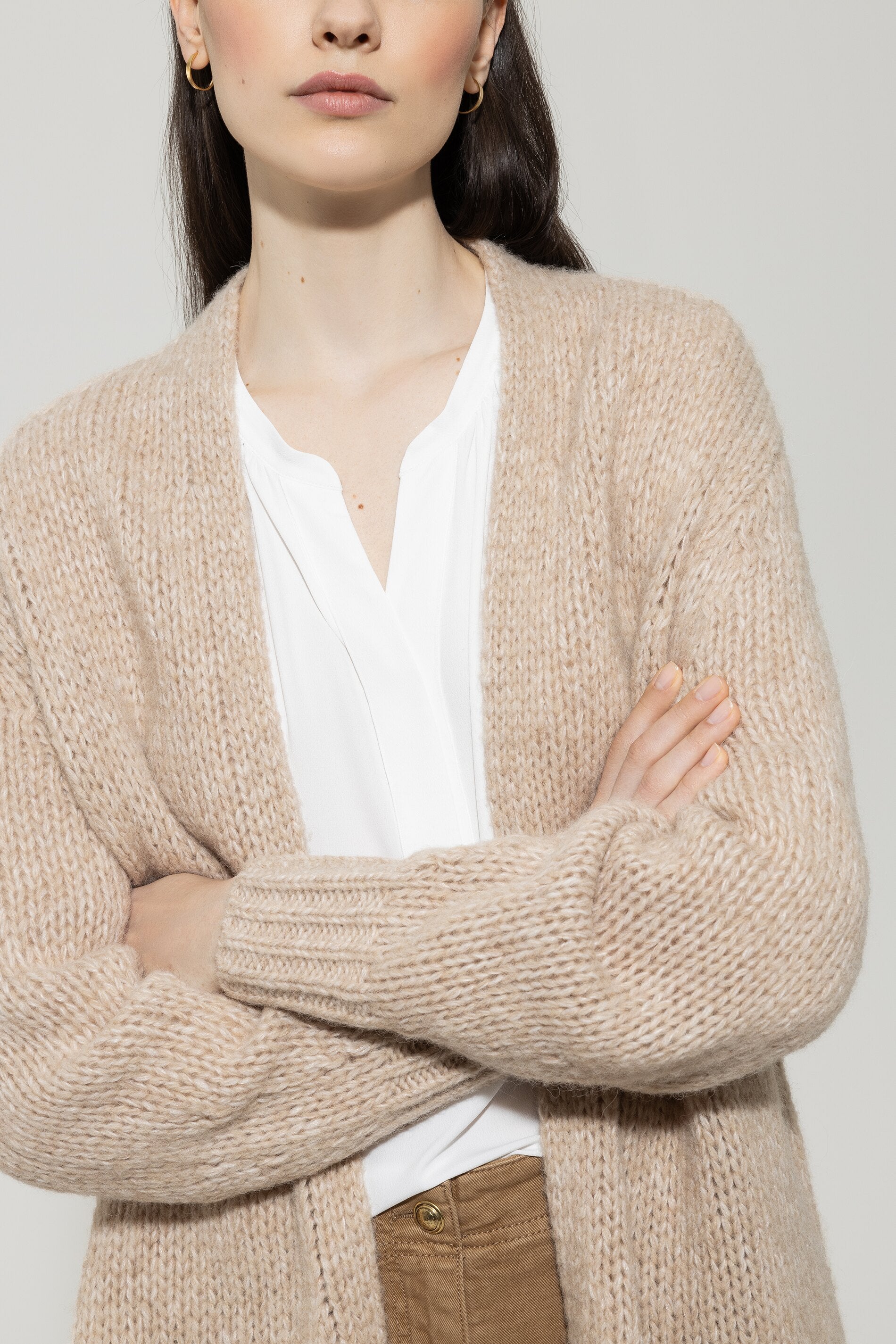 Long-Cardigan mit Open-Front - biscuit - Standard | Model Detail