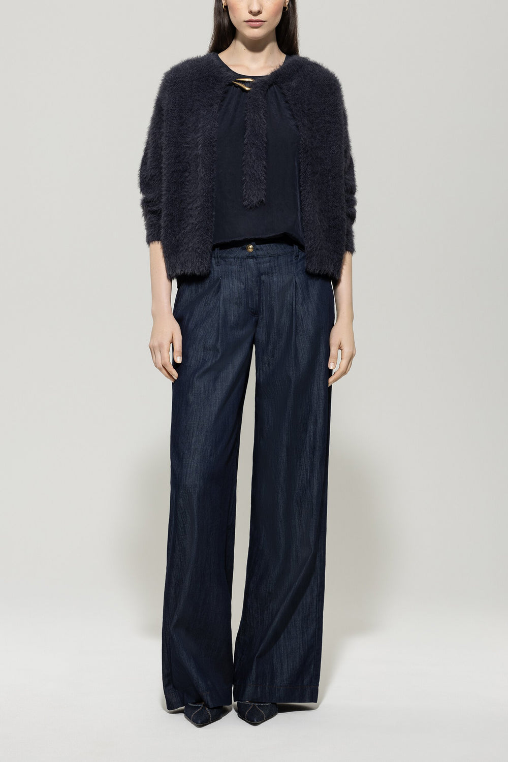 Cardigan with tie ribbon detail - dark blue - Standard