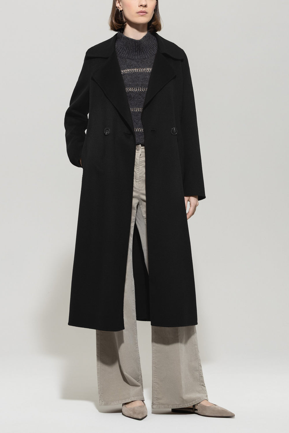 Double-face coat with belt - deep black - Standard