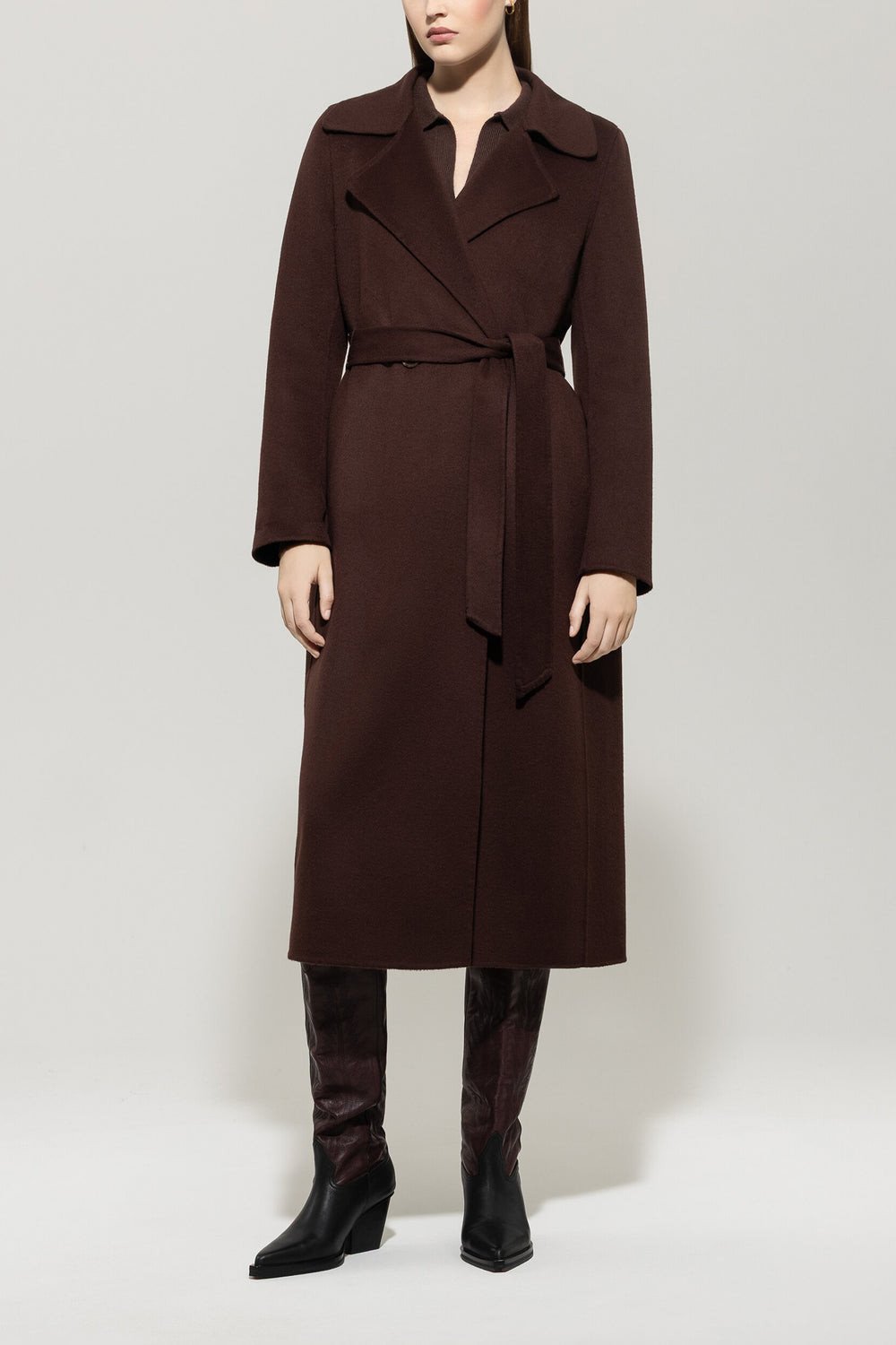 Double-face coat with belt - espresso - Standard