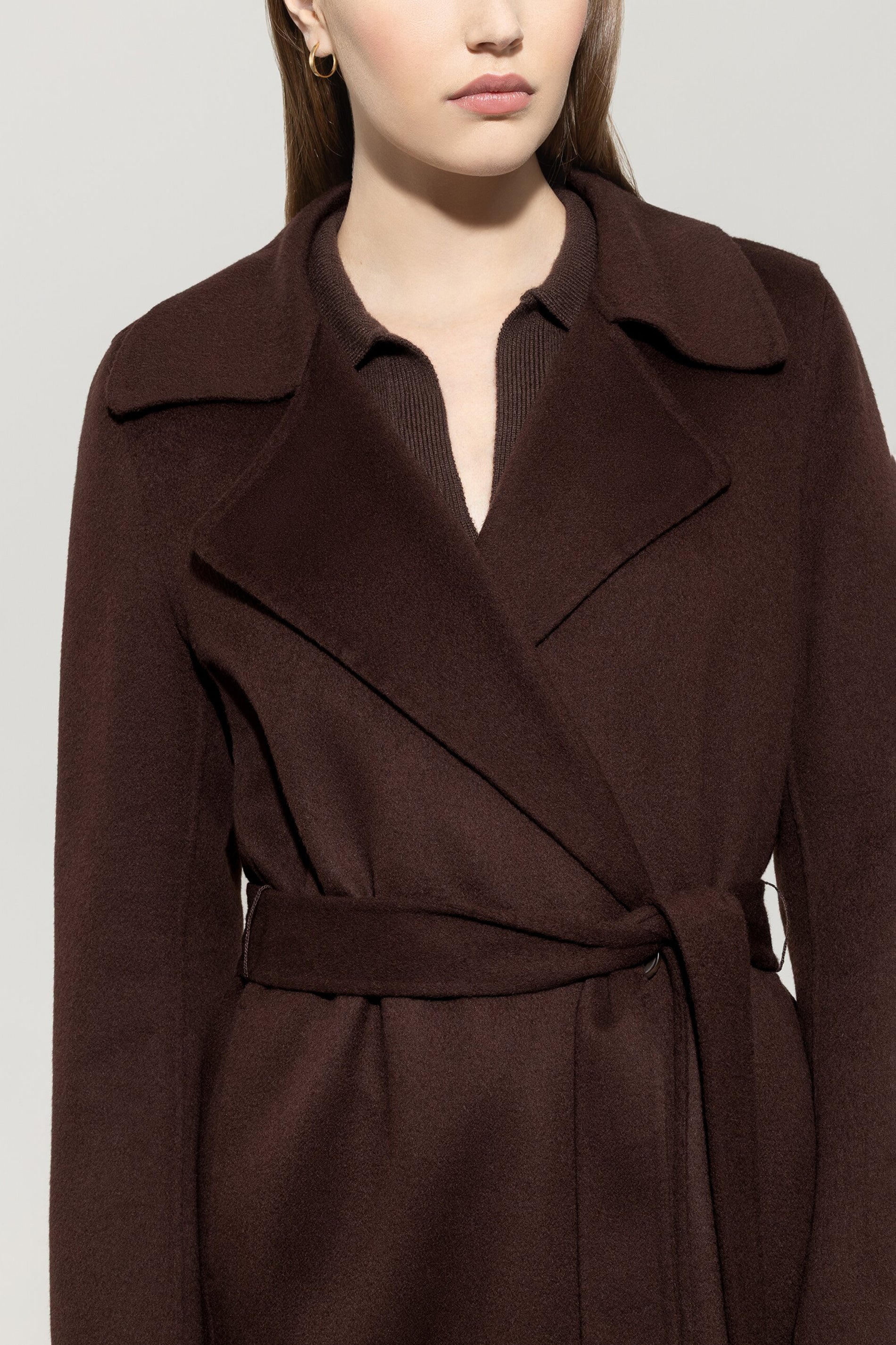 Doubleface-Mantel mit Gürtel - espresso - Standard | Model Detail