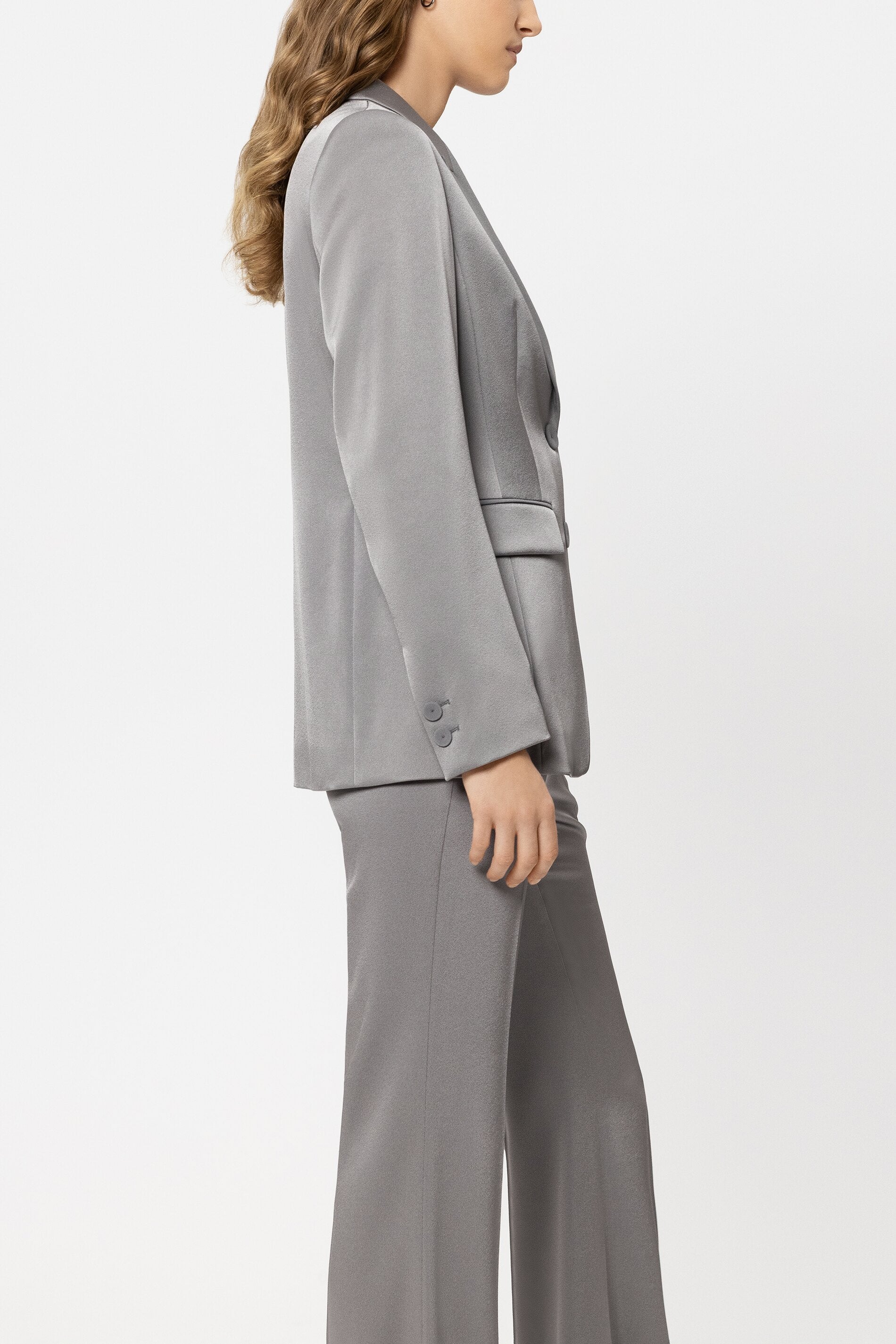 Smoking-Blazer in Satin-Optik - platin - Standard | Model Seite